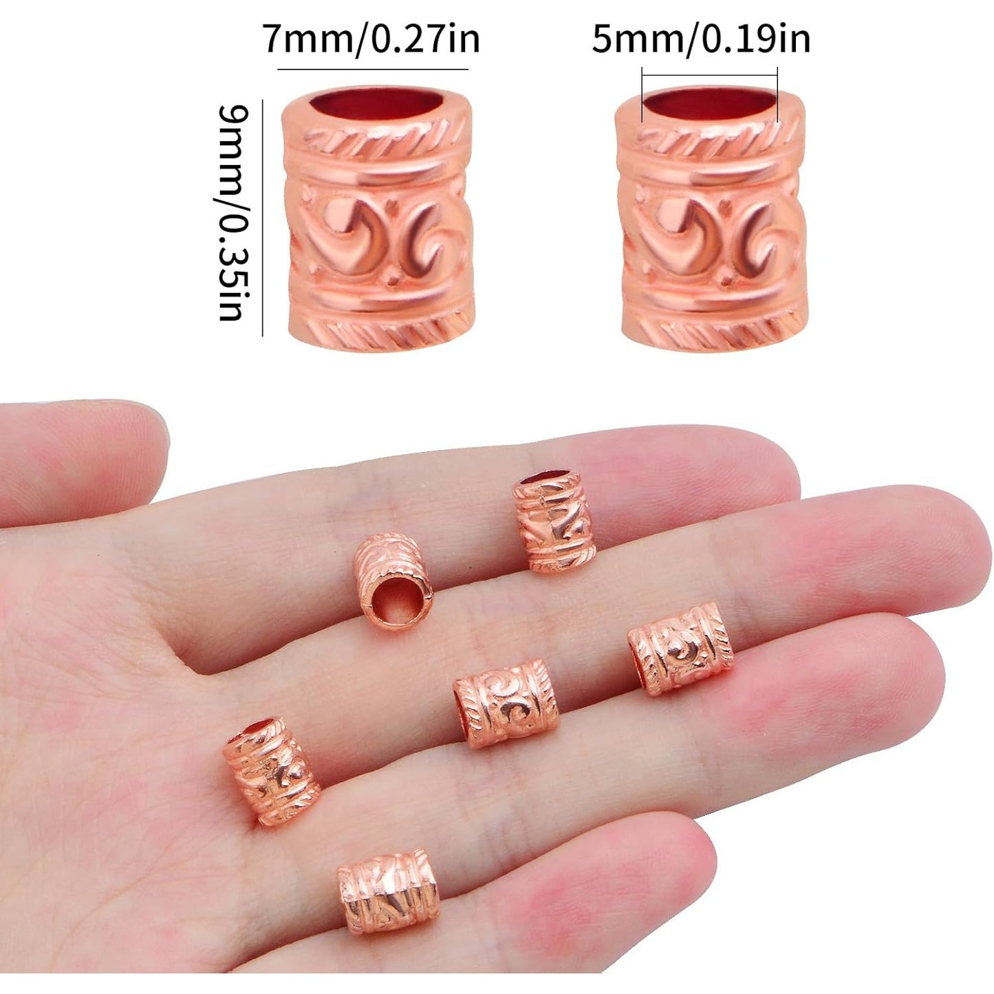 100pcs Alloy Column Spacer Beads European Large Hole(5 mm) Tube Barrel Loose Beads Bulk Metal Spacers Craft Supplies for DIY Bracelet Necklace Earrings Jewelry Making, Rose Golden