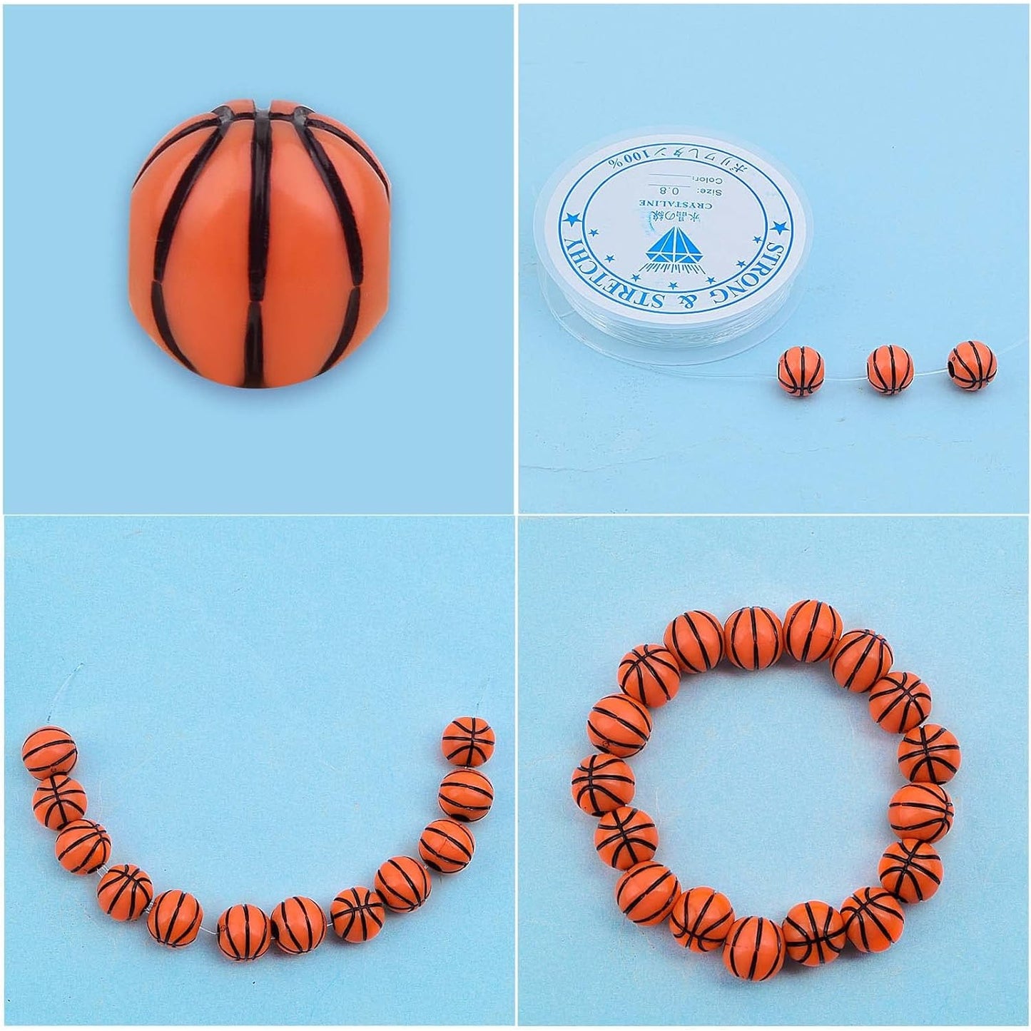 120pcs Basketball Spacer Beads Acrylic Sport Ball Loose Beads with A Roll of Crystal Wire Craft Accessories for DIY Friendship Bracelet Handmade Decoration Supplies
