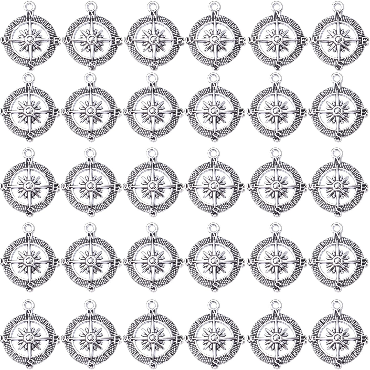 Compass Pendant Charms, 30pcs Alloy Tibetan Style Compass Shape Charms Nautical Beads Pendants Craft Supplies Accessories for Bracelet Necklace Jewelry Making, 5 Colors