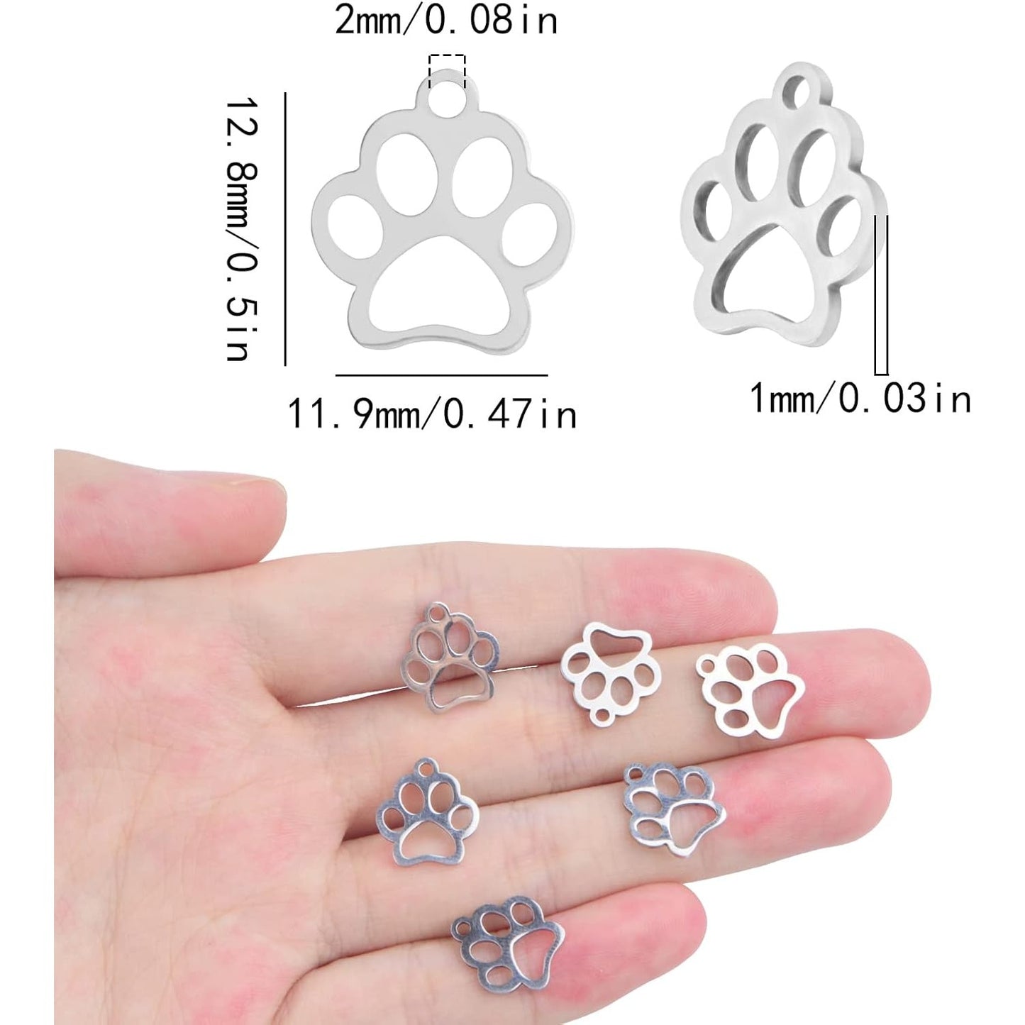 20 Pieces Stainless Steel Dog Paw Print Charms Hollow Lovely Pet Doggy Cat Animal Footprint Dangle Pendants for DIY Necklace Bracelet Jewellery Making Crafting
