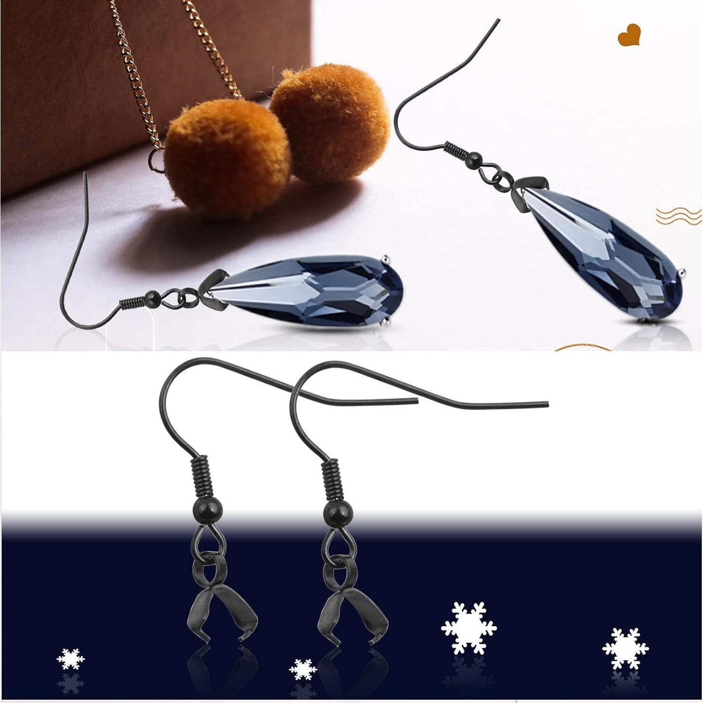 50pcs Hypoallergenic Earring Hooks - Stainless Steel Wire Ear Ball Hooks with Pendant Clasp for Jewelry Making Supplies