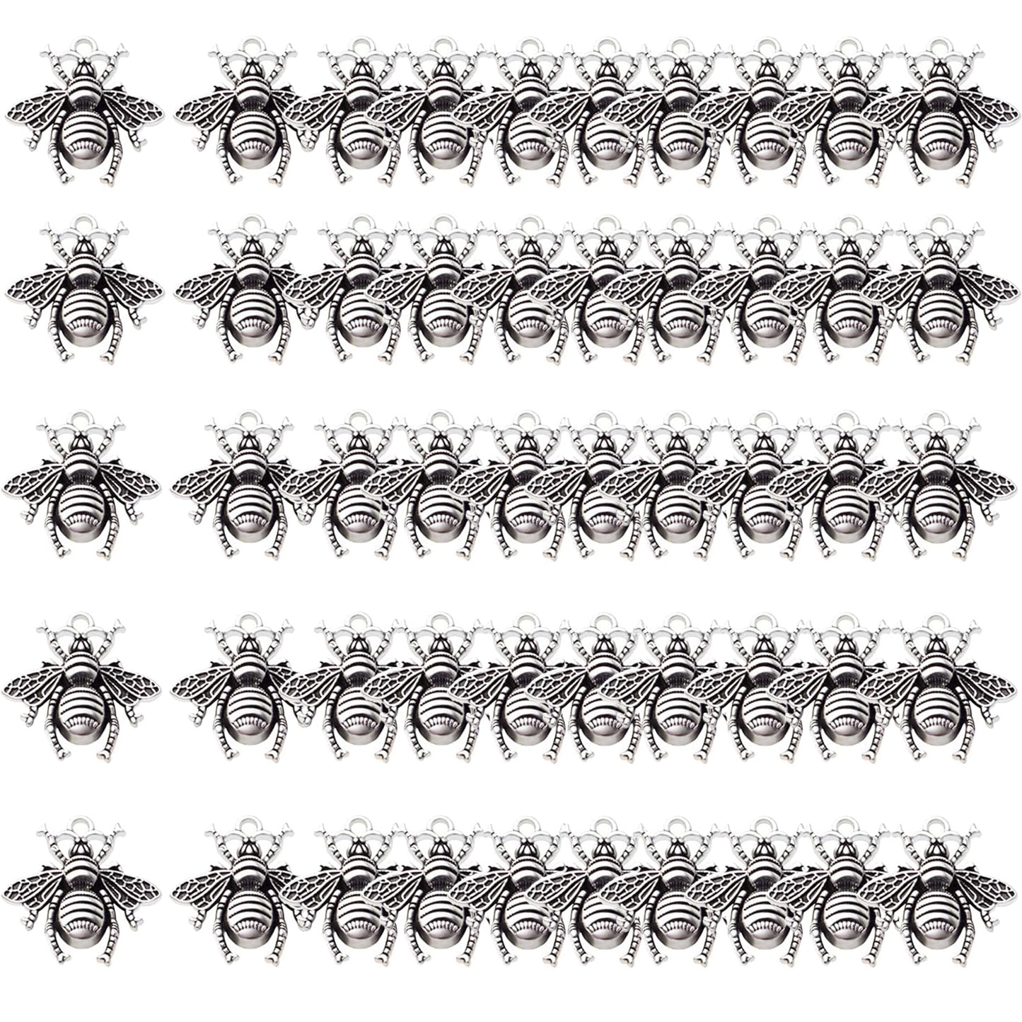50pcs Alloy Bee Charms Honeybee Charm Pendants Insect Pendant for DIY Jewelry Craft Making Accessory,21mm×20mm,5 Colors