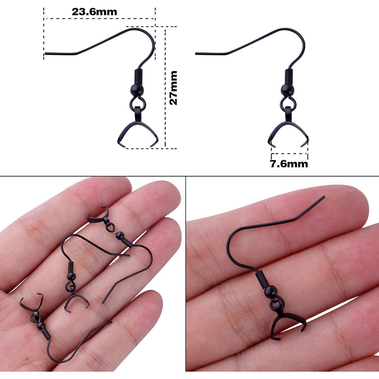 Stainless Steel Earring Hooks, 50pcs Black With Pendant Clasp - Hypoallergenic Ear Wire Ball Hooks for Jewelry Making