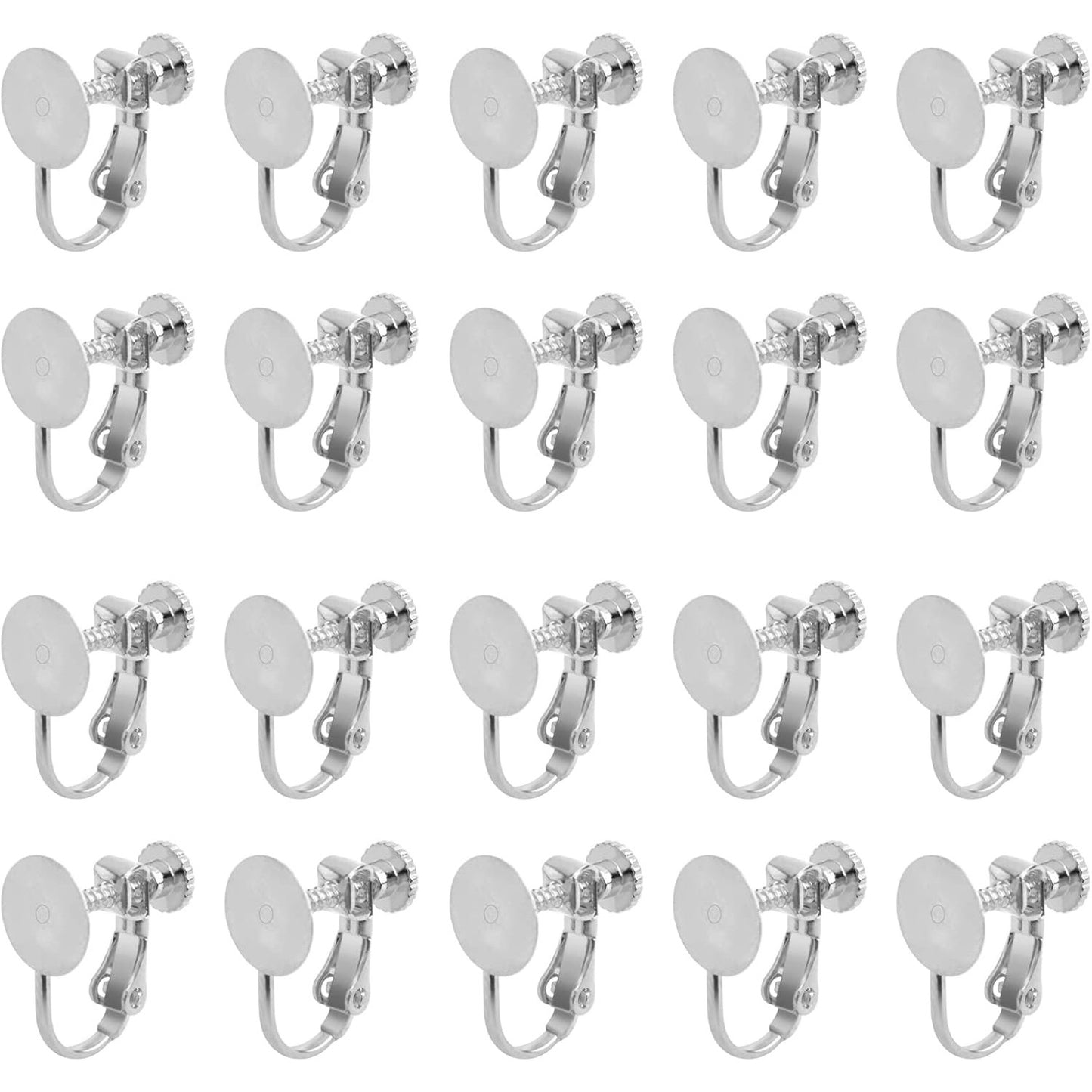 20pcs Stainless Steel Screw Clip-on Earring Converters Components Hypoallergenic Flat Round Earring Bezel Tray Clips for Non-Pierced Ears DIY Earrings Making, 2 Colors