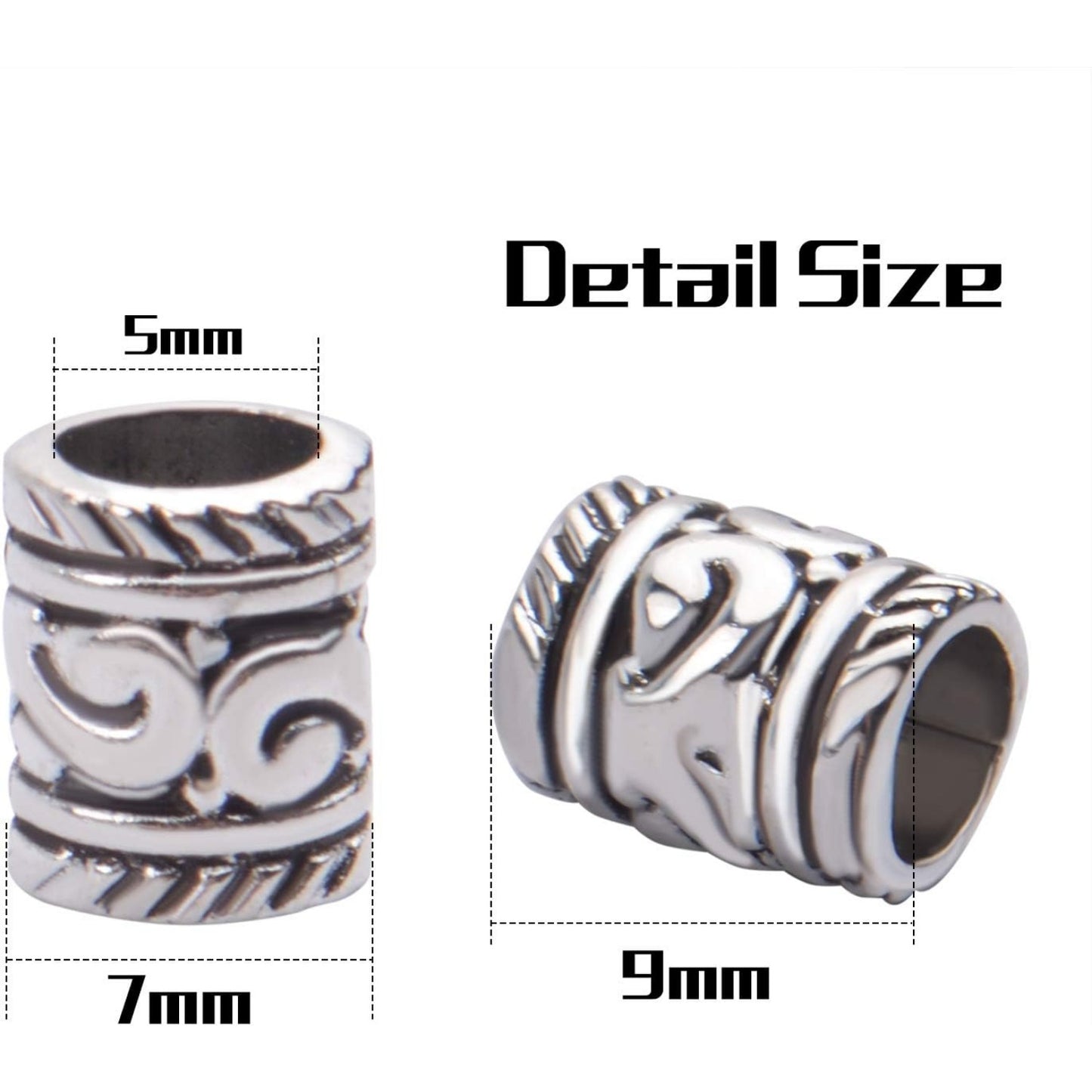 100pcs Antique Silver Spacer Beads Large Hole Beads Charms Hollow Tube Bead for DIY Necklace Bracelets