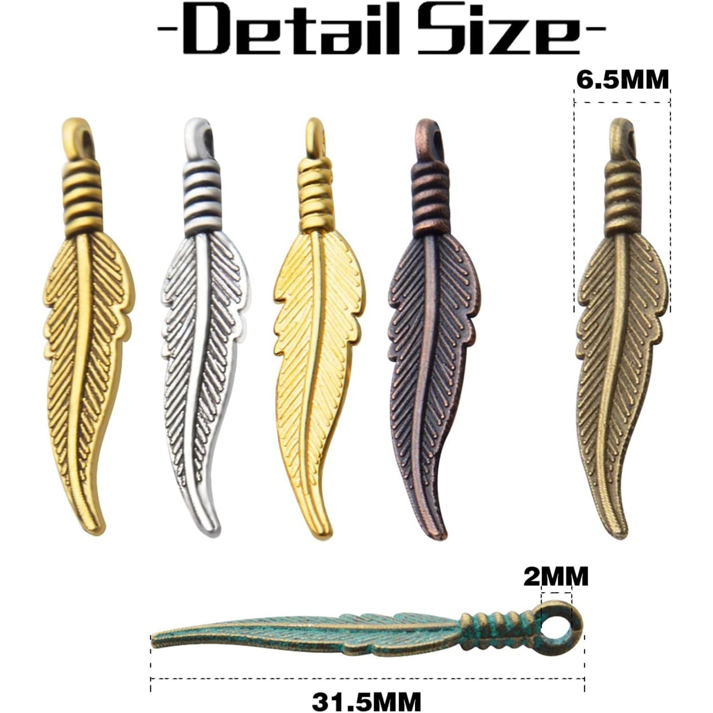 60pcs Craft Supplies Feather Charms Pendants Tibetan Alloy Leaf Charms for DIY Earring Necklace Jewelry Making Accessory,6 Colors