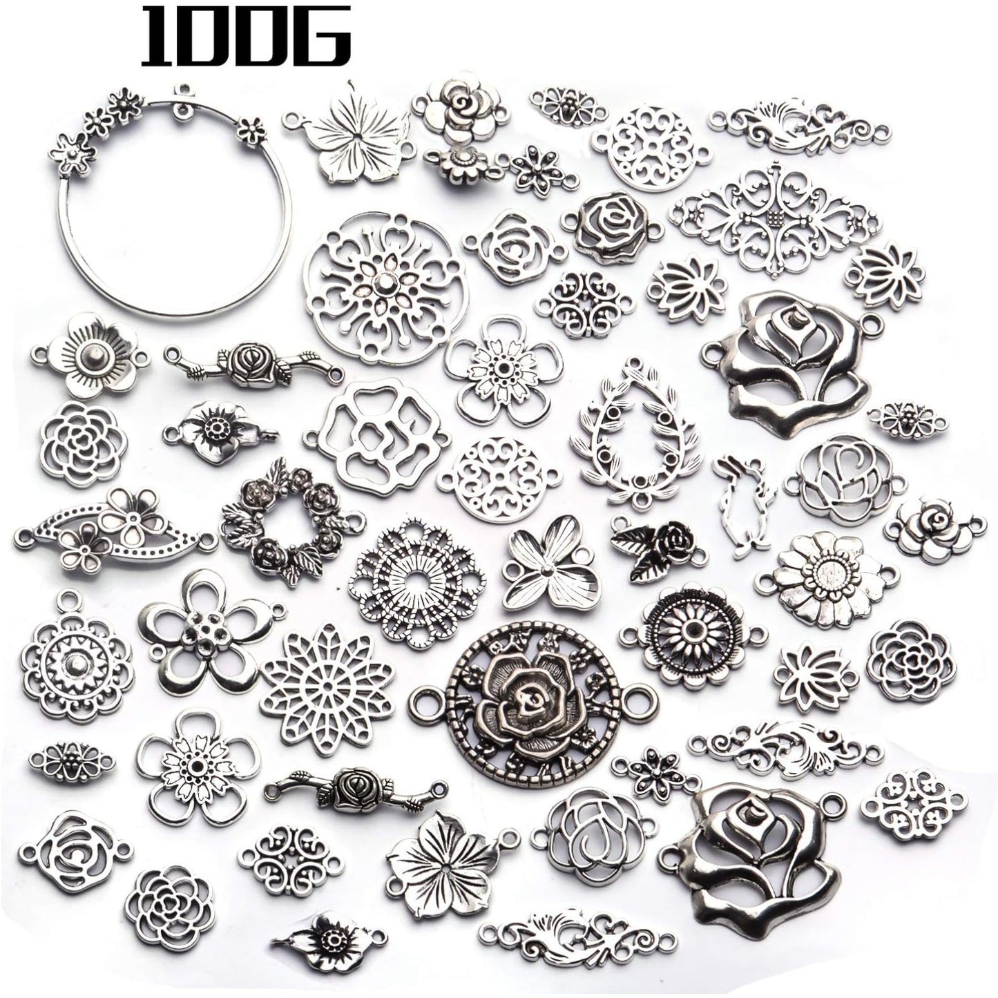 Antique Silver Flower Jewelry Connectors - Tibetan Filigree Charms for Earrings, Bracelets & Necklaces