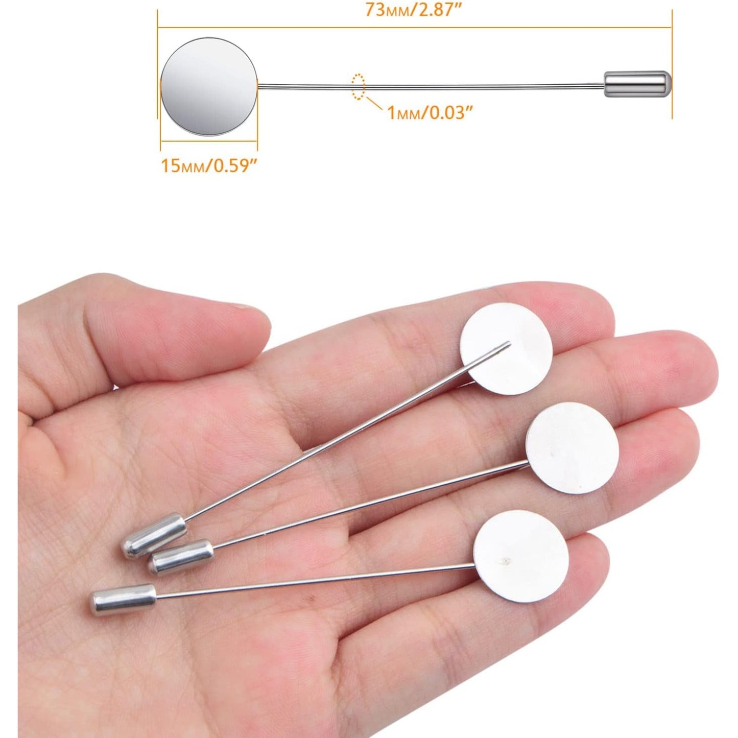 30pcs Round Tray Lapel Stick Pins Stainless Steel Tray Lapel Pin Blank Stick Brooch Pins DIY Costume Jewelry Accessories with a Box for Men Women Suit Tie Hat Scarf Badge