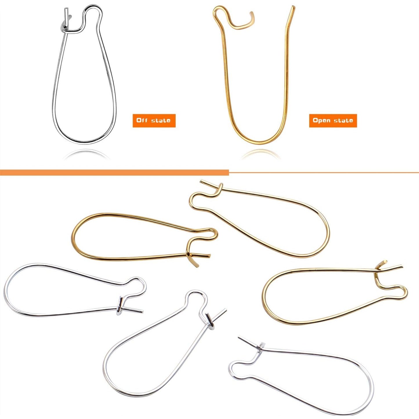 DIY Earring Findings, 200pcs Kidney Ear Wires U-Shaped Earring Hooks Earring Components for Long Dangle Earrings Jewelry Makings - Silver and Gold