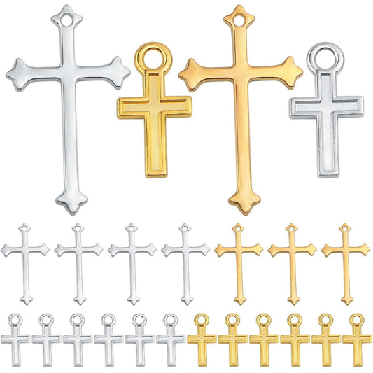 100 Pieces 2 Colors Mini Cross Pendant Charms Alloy Crucifix Cross Pendants Craft Accessories for DIY Necklace Bracelet Earrings Jewelry Making, 2 Sizes