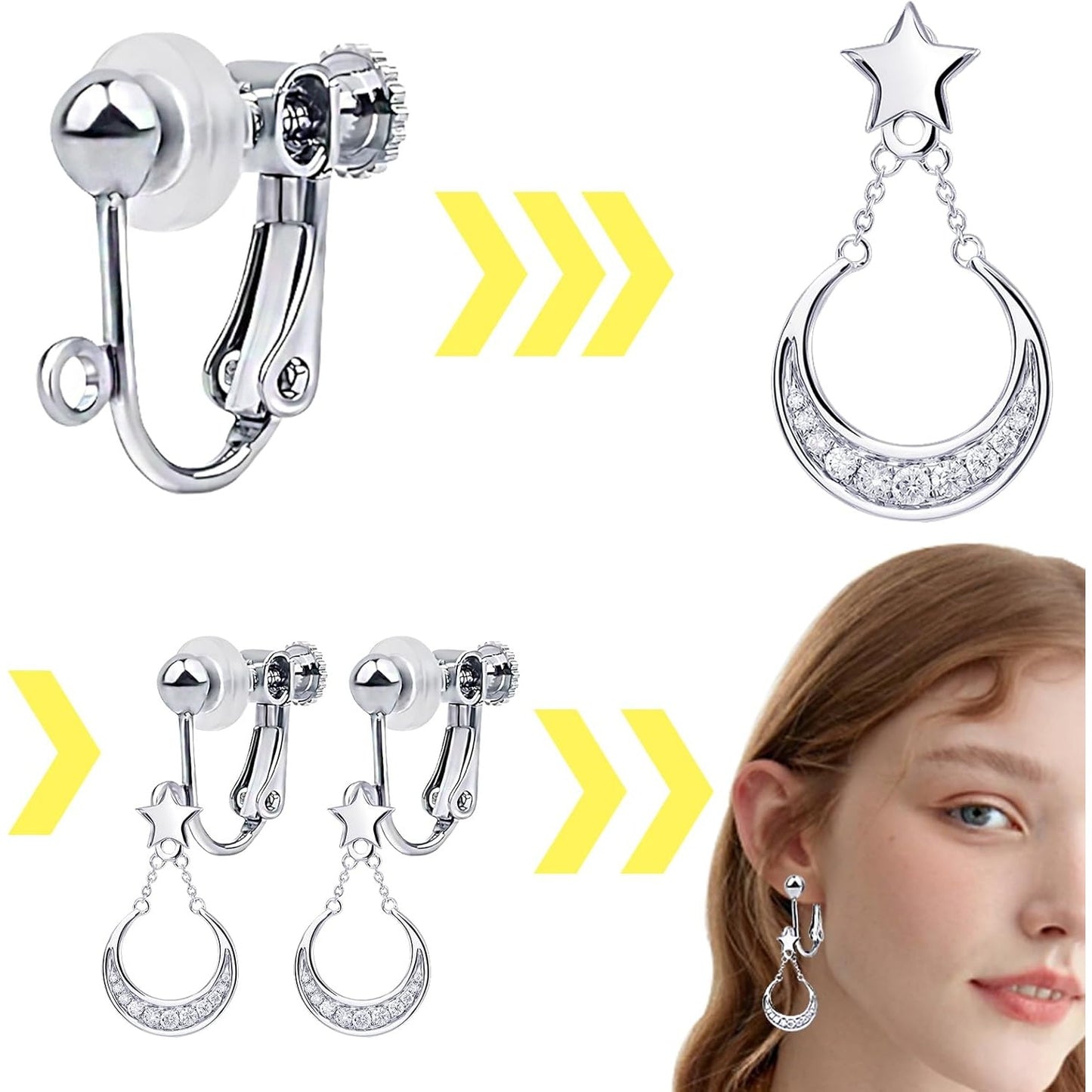 12pcs Sterling Silver Plated Clip-on Earring Converters Brass Screw Back Non Pierced Ear Clips Components with Loop and 12pcs Anti-Pain Pads for DIY Earrings Jewelry Making