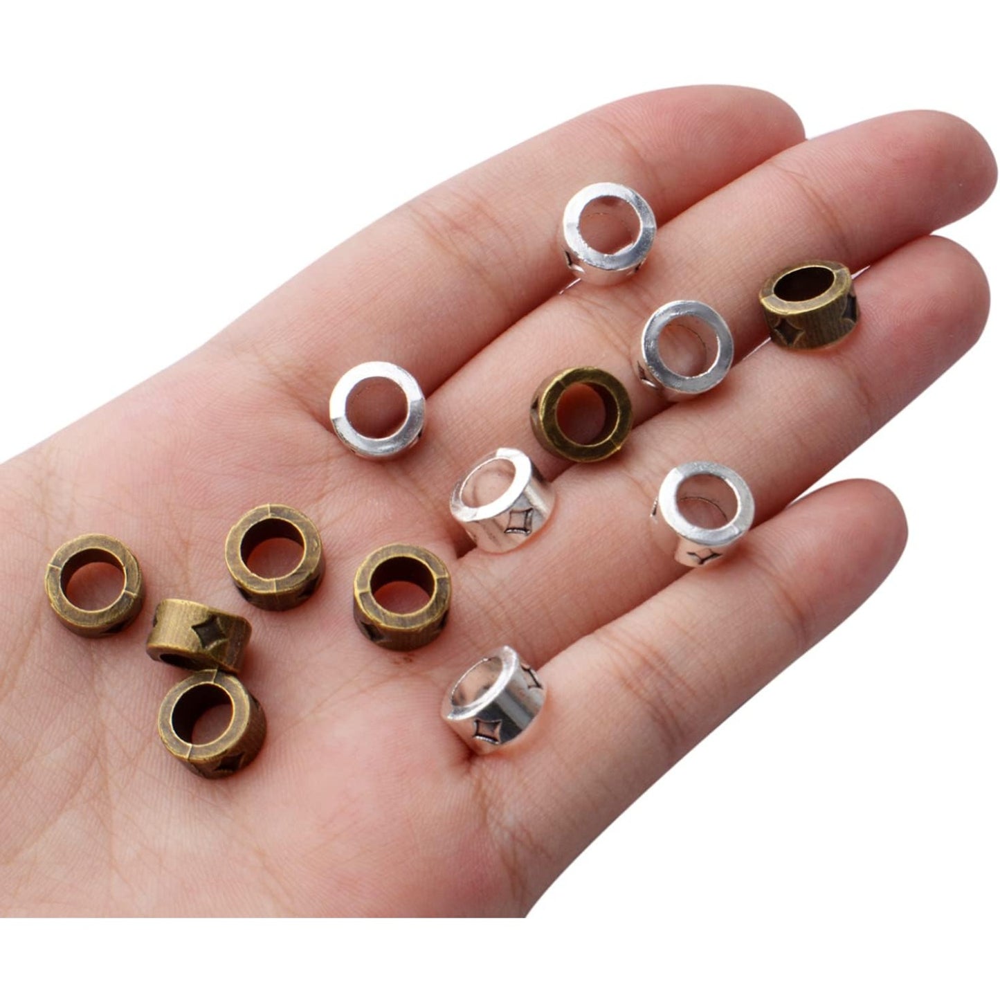 100pcs Spacer Bead Large Hole Alloy Tibetan Bead Spacers Tube Spacer Beads Column Beads Charm Beads for DIY Bracelet Necklace Jewelry Making and Crafting,Hole: 5.6mm