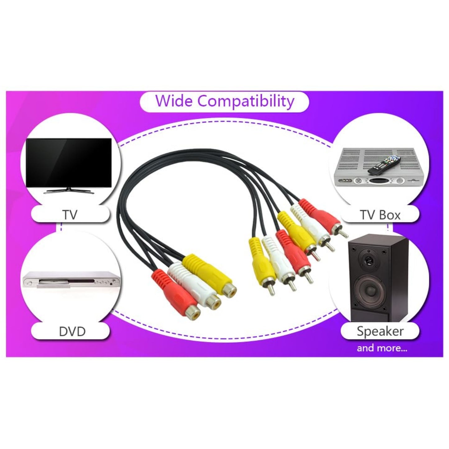 BronaGrand 3 RCA Female Jack to 6 RCA Male Plug Splitter Audio Video Av Adapter Cable 12inch