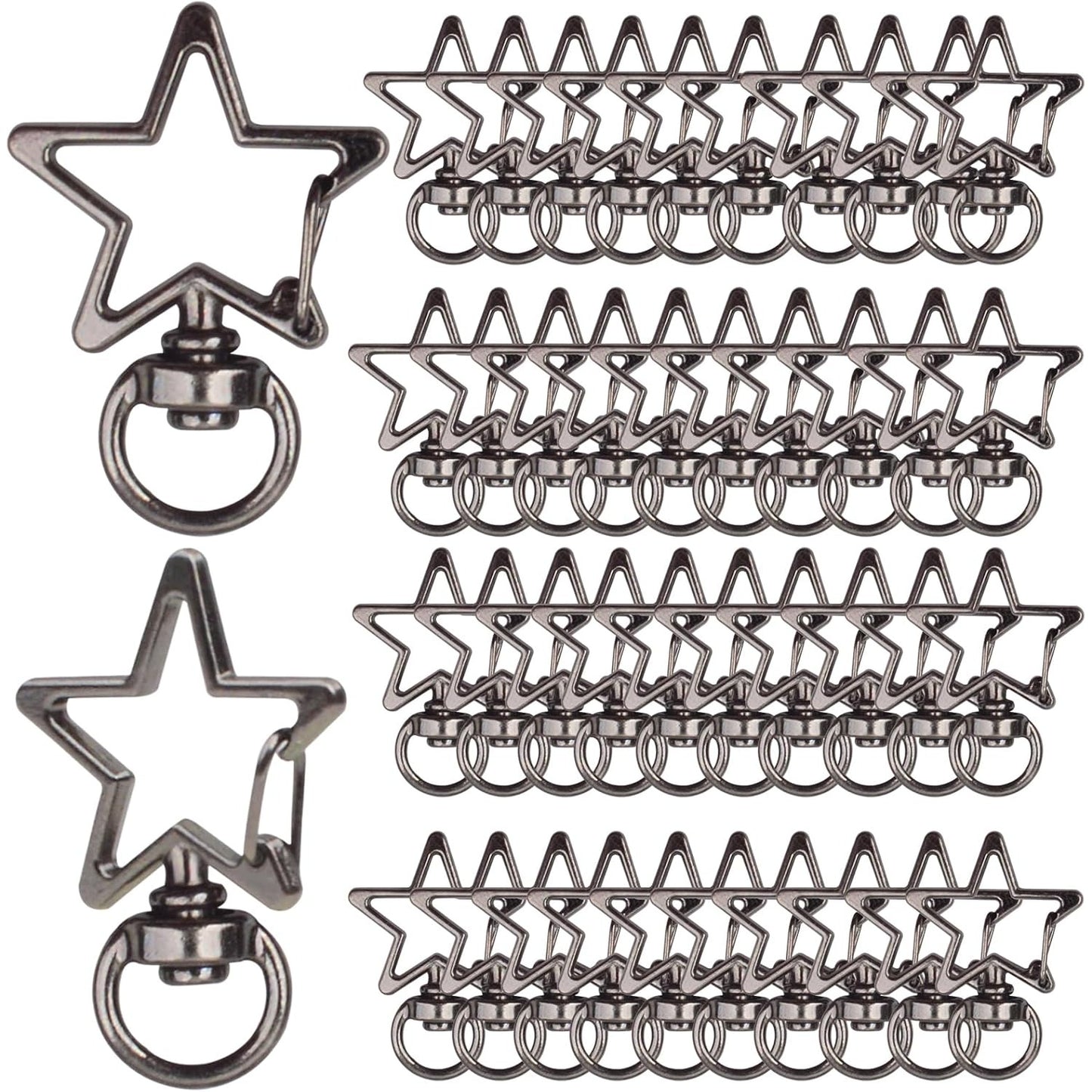 40pcs Star Shape Keychain Clips Metal Zinc Alloy Swivel Lobster Claw Clasp Trigger Spring Buckles Snap Hooks for DIY Keyrings Bags Handbags Lanyards Accessories, Gun Black