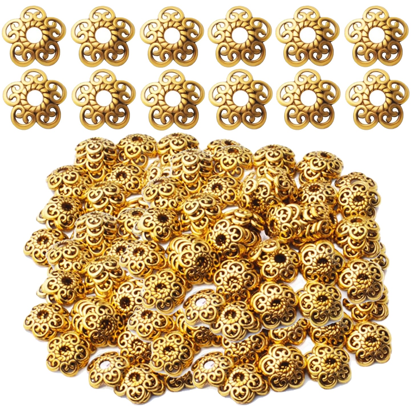 200pcs 12mm Flower Beads Tibetan Alloy Spacer Bead Cap Jewelry Flower Caps Loose Bead for DIY Jewelry Bracelet Making,Antique Gold and Antique Silver