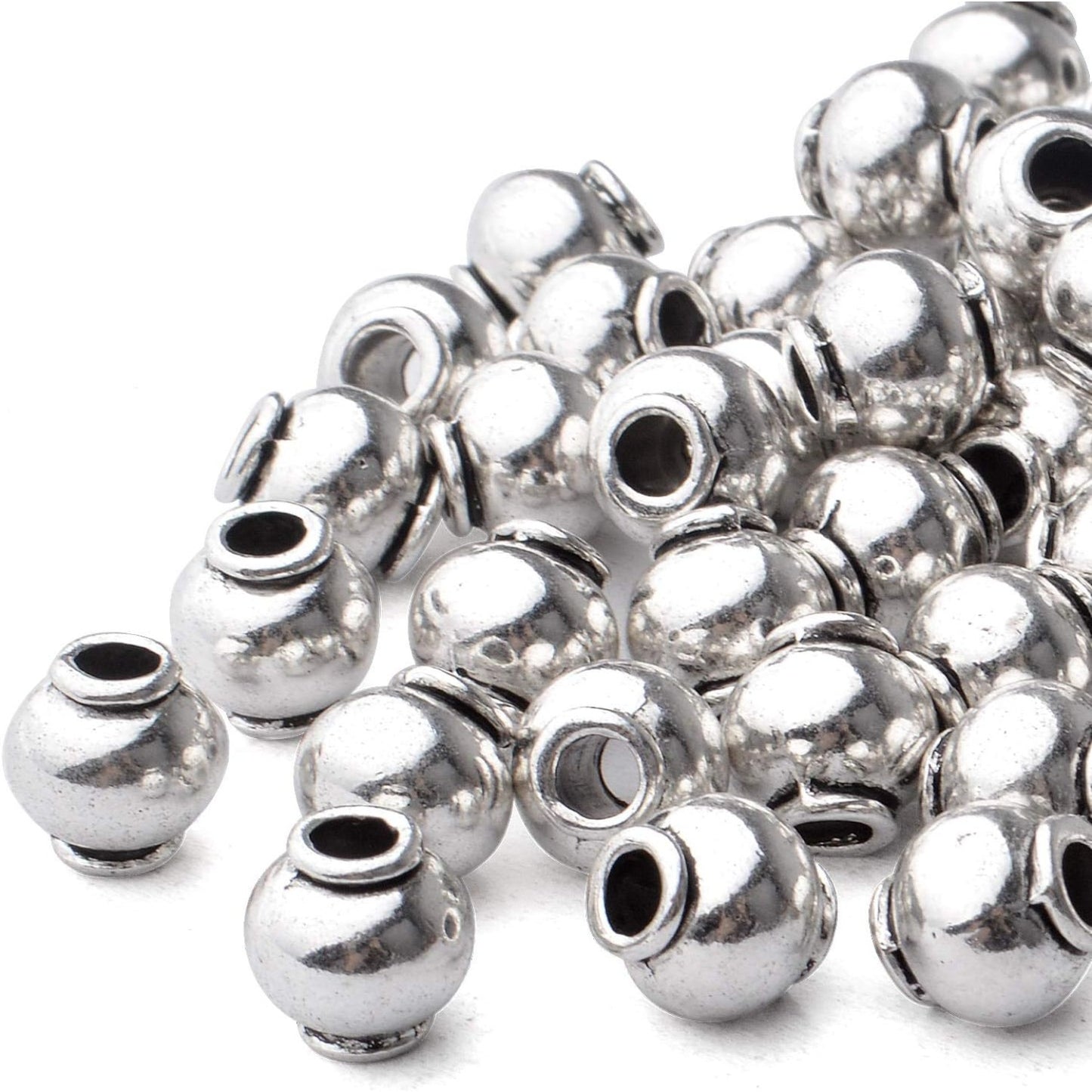 50pcs 8mm Antique Silver Lantern Shape Alloy Tibetan Beads Round Spacer Beads for Jewelry Making