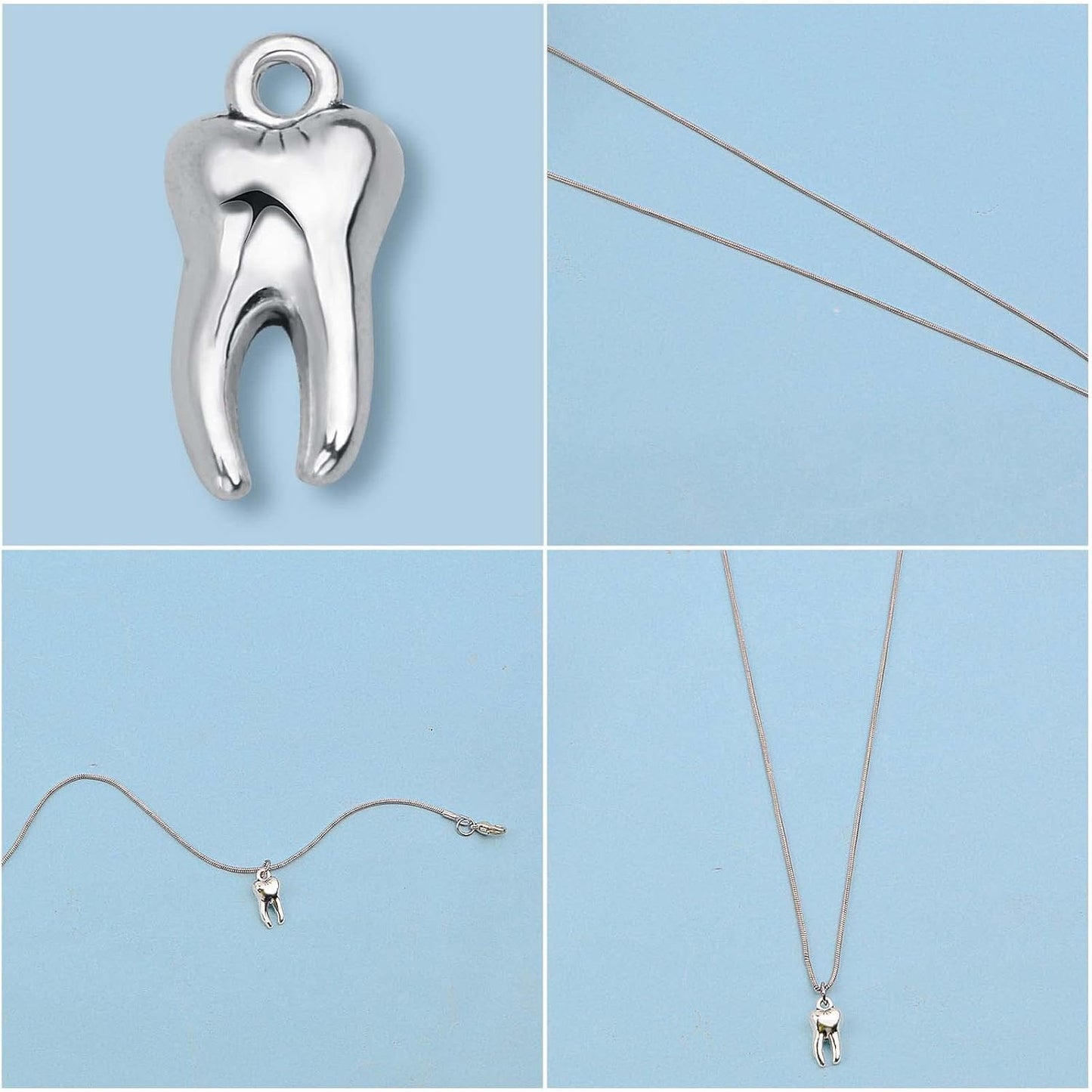 50 Pieces Antique Silver Tooth Pendant Charms Alloy Heathy Teeth Dangle Charms Hanging Ornaments Links for DIY Necklace Bracelet Jewelry Making Supplies