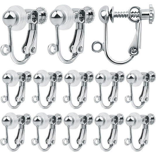 24pcs Silver Plated Clip-on Earring Converters Brass Screw Back Earwire Non Pierced Earring Components with Loop and 24pcs Anti-Pain Pads for DIY Earrings Jewelry Making
