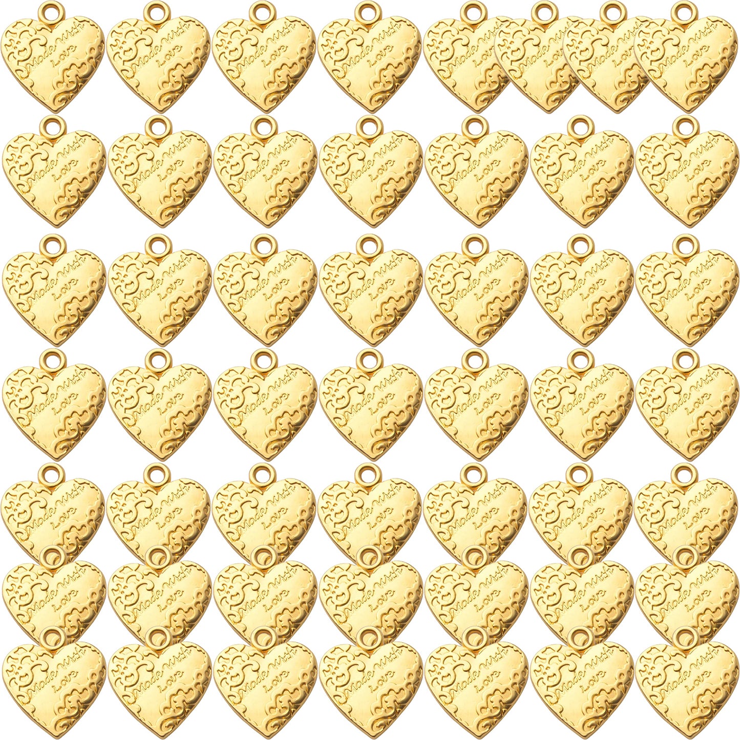 50pcs Heart Shape Made with Love Words Charms,19mm×17mm Alloy Heart Beads Charm Pendant for DIY Jewelry Making Necklace Bracelets Accessories,2 Colors