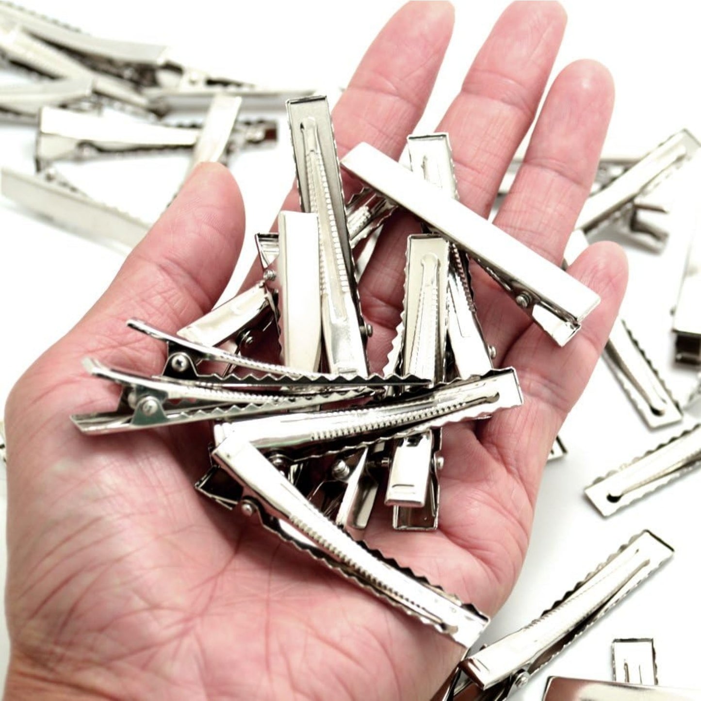100 PCS Silver Alligator Hair Clip Flat Top with Teeth for Arts & Crafts Projects, Dry Hanging Clothing, Office Paper Document Organization,Hair Care(2.4 Inch)