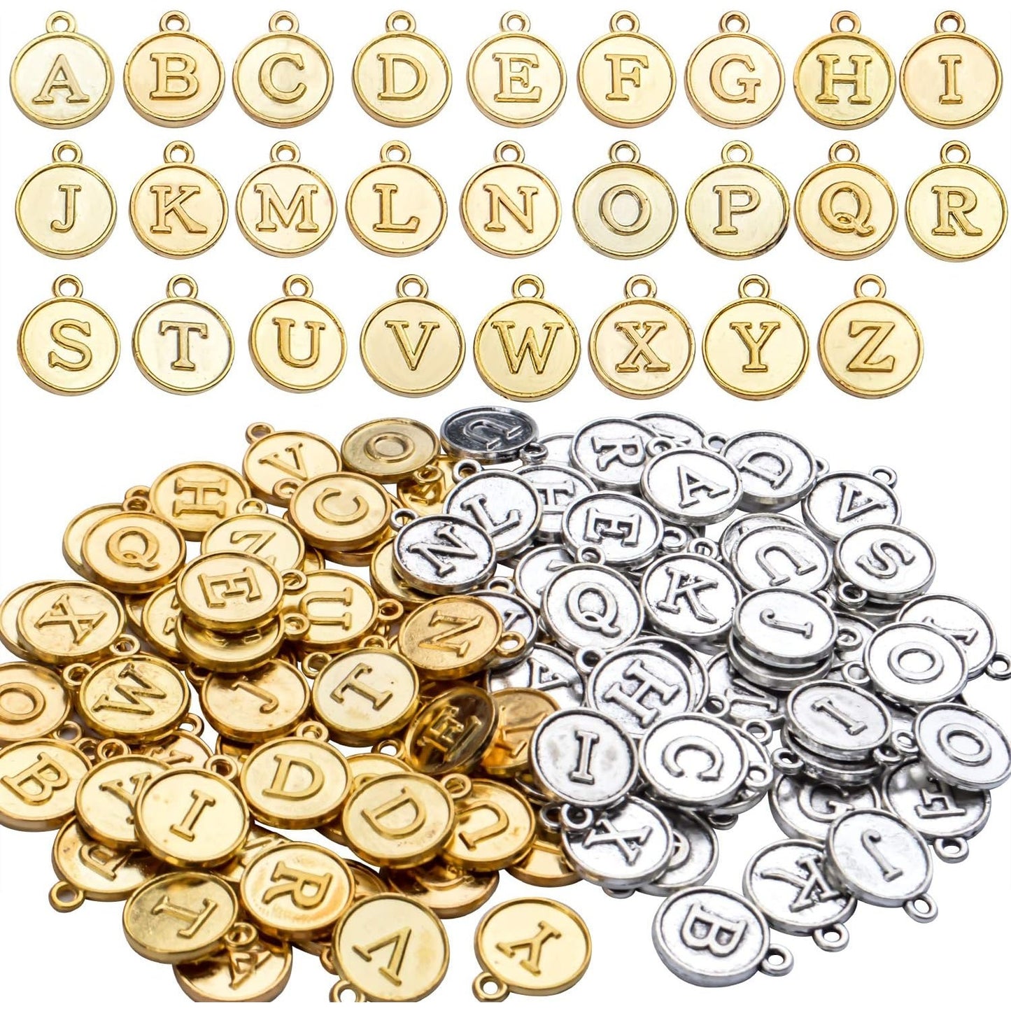 4 Sets(104 pcs) Alloy A-Z Initial Alphabet Letter Mixed Charms Pendants for DIY Jewelry Making,Bracelet and Crafting