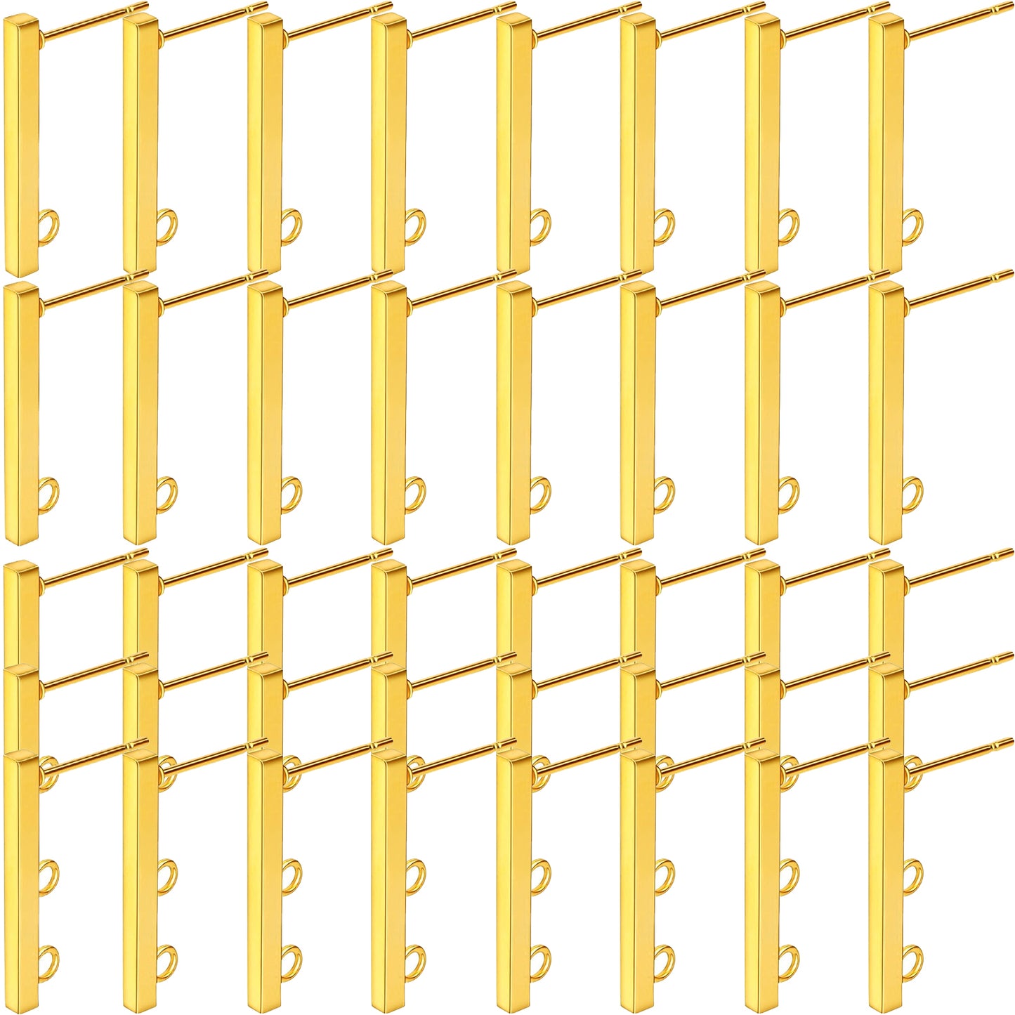 40pcs Stainless Steel Rectangle Earring Studs Hypoallergenic Bar Line Stick Earrings with Loop and 40pcs Clear Silicone Earring Backs for DIY Jewelry Making, 2 Sizes