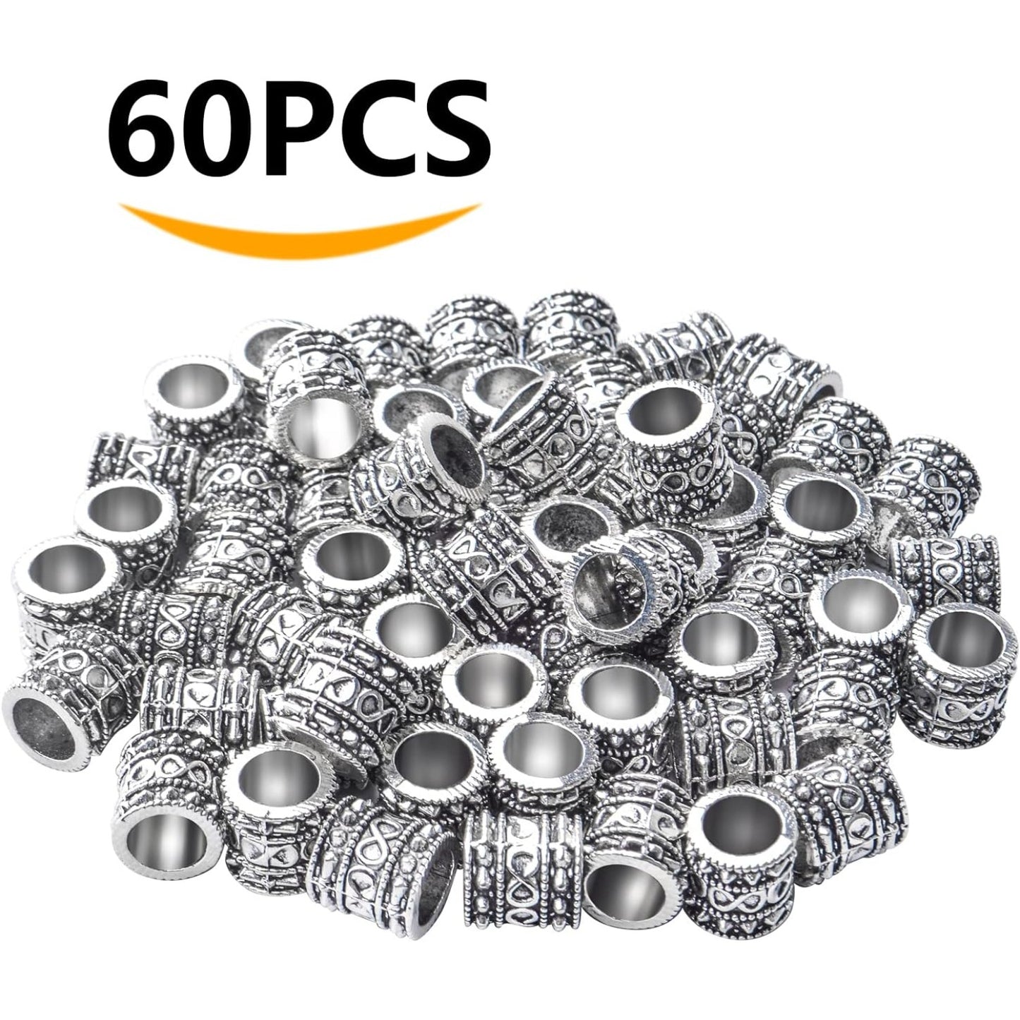 60pcs Antique Silver Rondelle Spacer Beads, Tibetan Alloy, 8mm Diameter x 8mm Thickness x 5.5mm Hole, Loose Beads for Jewelry DIY Bracelet Necklace Making and Crafting