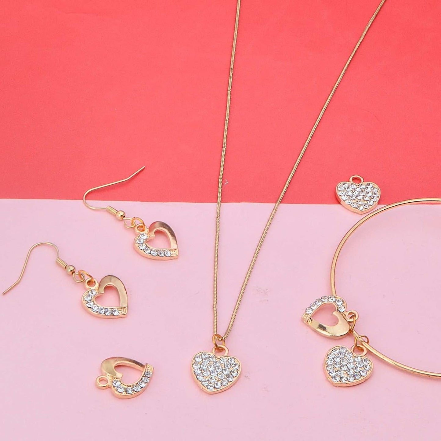 20pcs KC Golden Heart Rhinestone Charms Valentine Love Heart Shaped with Diomond Dangle Pendants for DIY Bracelet Necklace Jewelry Making Christmas Birthday Gift, 2 Styles