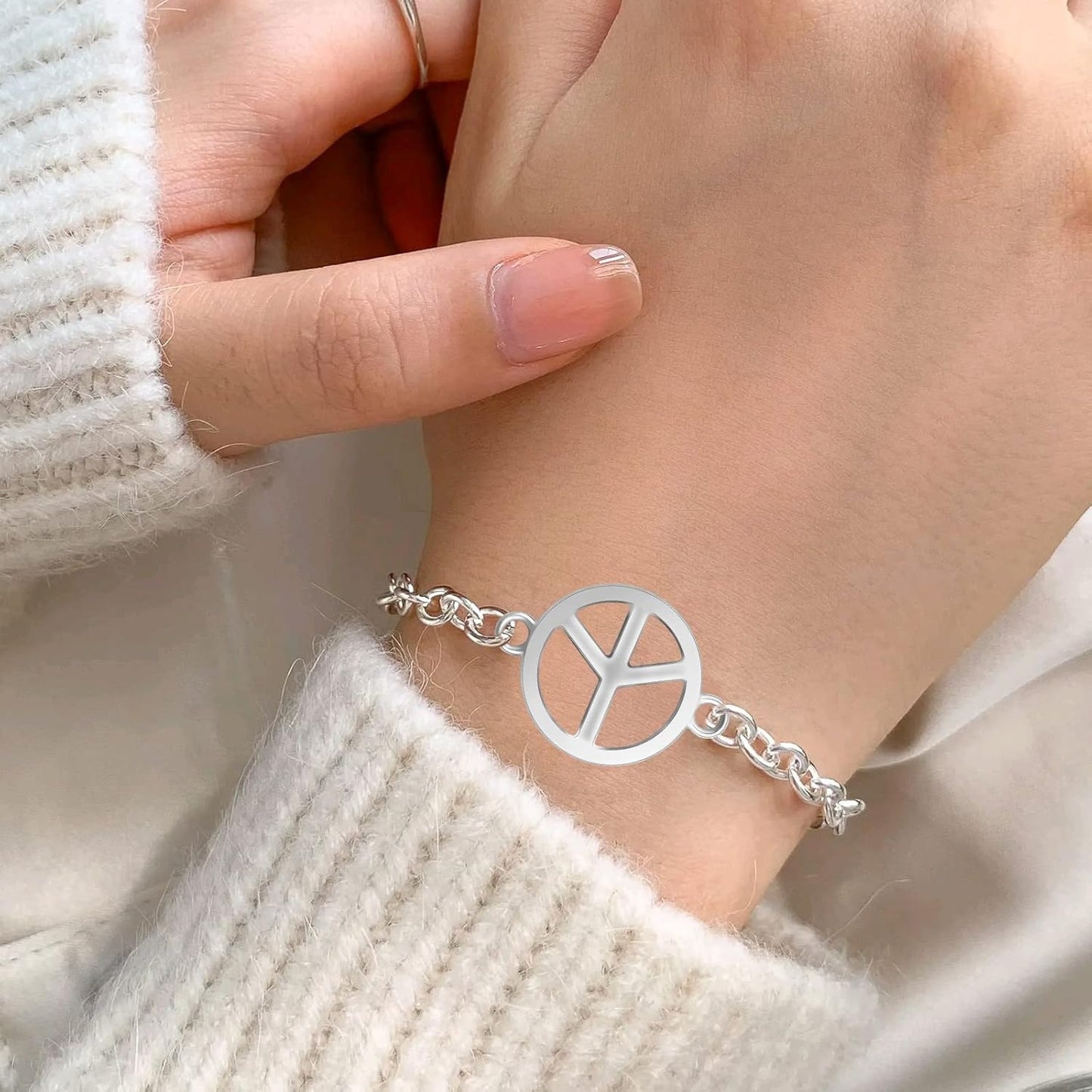 50 Pieces Antique Silver Peace Sign Charms Connectors Alloy Double-sided Peace Symbol Dangle Pendants Links for DIY Necklace Bracelet Jewelry Making Findings