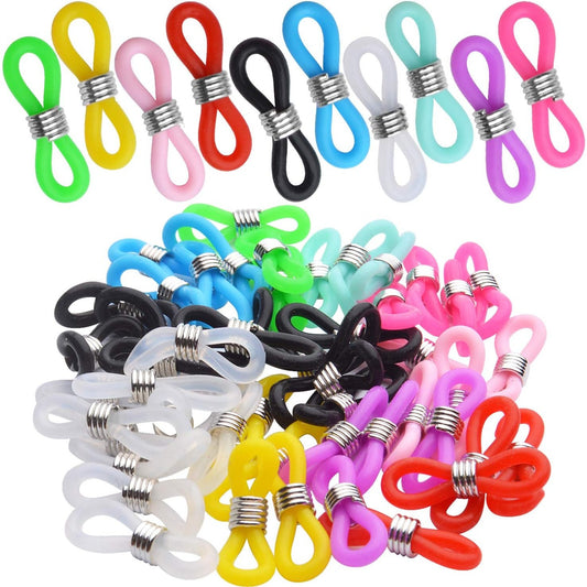 Eyeglass Chain,50pcs 20x5mm Ends Adjustable Silicone Glasses Retainer Connectors Anti-Slip Eyeglass Ends Safety Glasses Holder Loop Ends for Adults Children Spectacle Reading Eyeglass,10 Colors