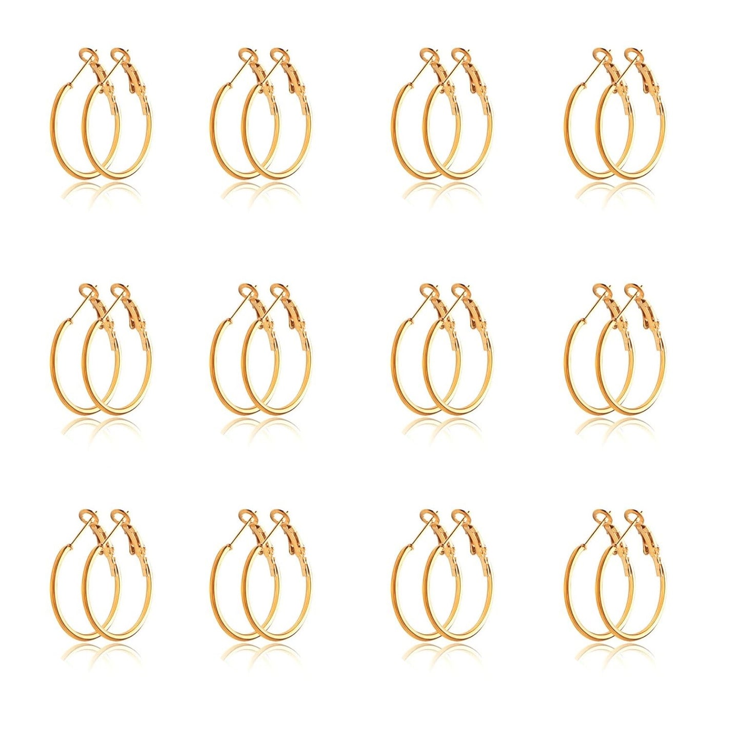 12 Pairs 6 Sizes Earrings Beading Hoop Hypoallergenic Round Circle Open Beading Hoop Earrings for DIY Crafts Jewelry Making Wedding Party Favor Gifts(Golden, Silver)