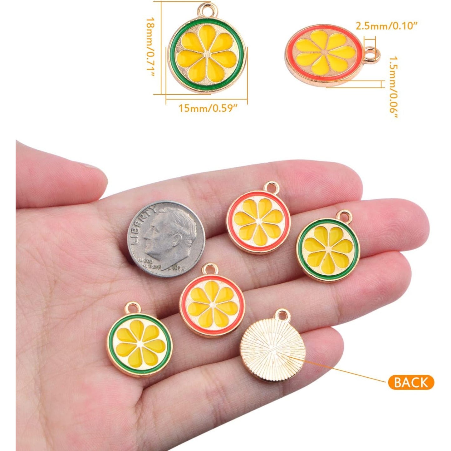 20 Pieces Cute Enamel Lemon Orange Pendant Charms Alloy Fruit Shape Dainty Dangle Charms Ornaments for DIY Necklace Bracelet Earrings Crafts Jewelry Making, 2 Colors