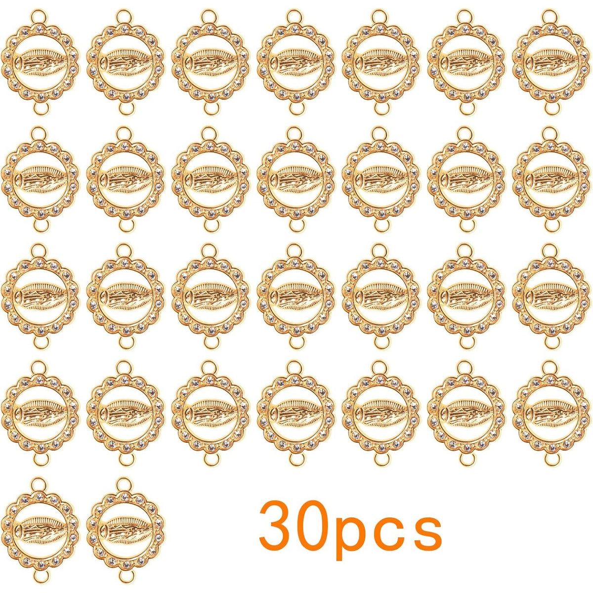 30pcs Alloy Enamel Inlay Rhinestones Our Lady Link Miraculous Medal Pendant Charms Virgin Mary Rosary Center Bracelet Connector Charms for DIY Earrings Jewelry Making Supplies