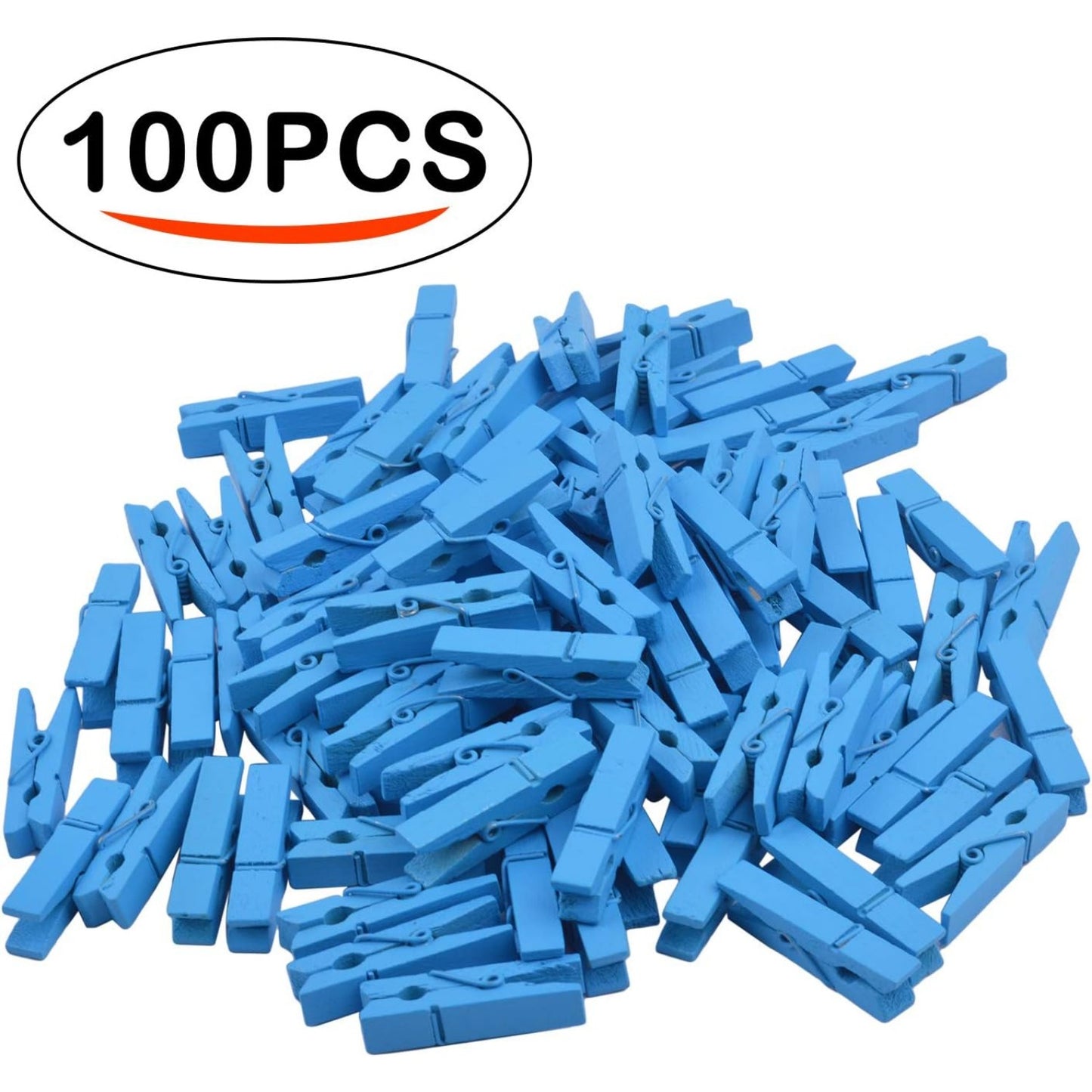 100pcs Mini Blue Wooden Utility Paper Clips, Clothespins, Photo Clips