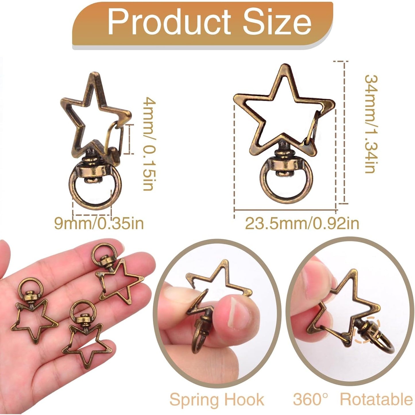 40pcs Star Shape Swivel Lobster Clasps Zinc Alloy Spring Clasp Snap Hooks Keychain Clips for DIY Keyrings Backpacks Purses Connector Accessories Supplies, Antique Bronze