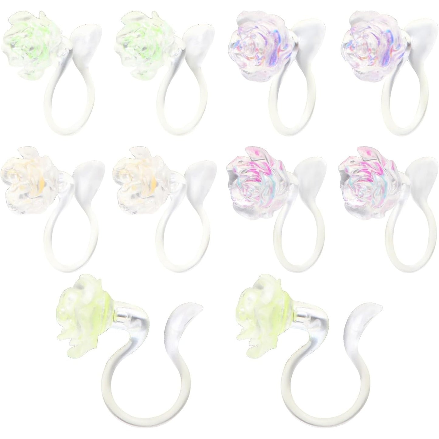 5 Pairs Camellia Clip-on Earring Converters Plastic Camellia Flower Shape Earring Clips Components for Non Pierced Ears DIY Jewelry Making Findings, 5 Colors