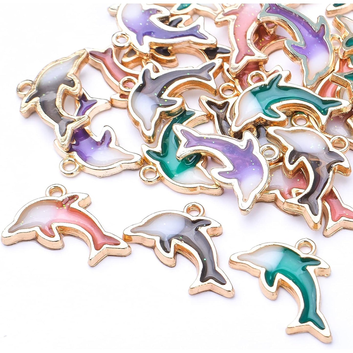 24pcs Double Sided Enamel Dolphin Pendants Fish Charms for DIY Earrings Necklace Bracelet Jewelry Crafts Making, 4 Colors