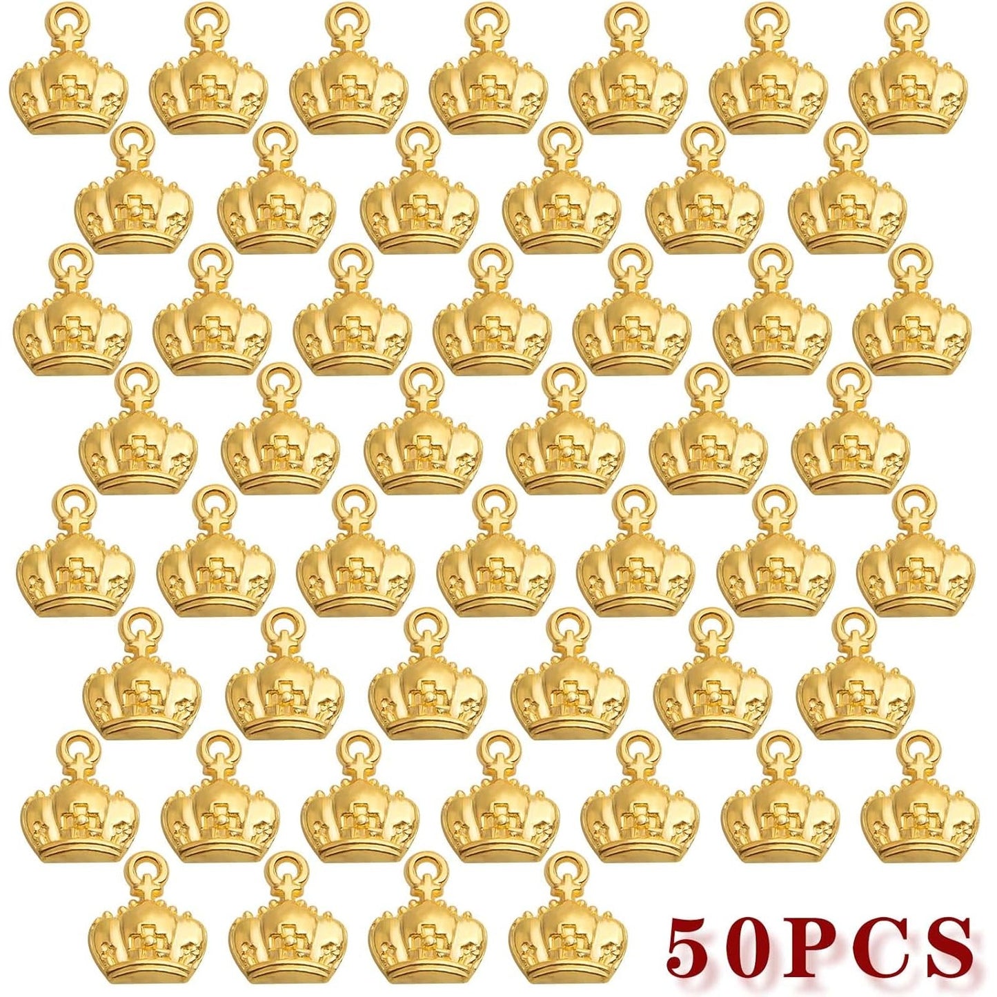 50pcs Golden Plated Crown Shape Charms Tibetan Alloy Cute Crown Pendants Vintage Dangle Charms Craft Supplies for DIY Bracelet Necklace Earrings Jewelry Making Findings