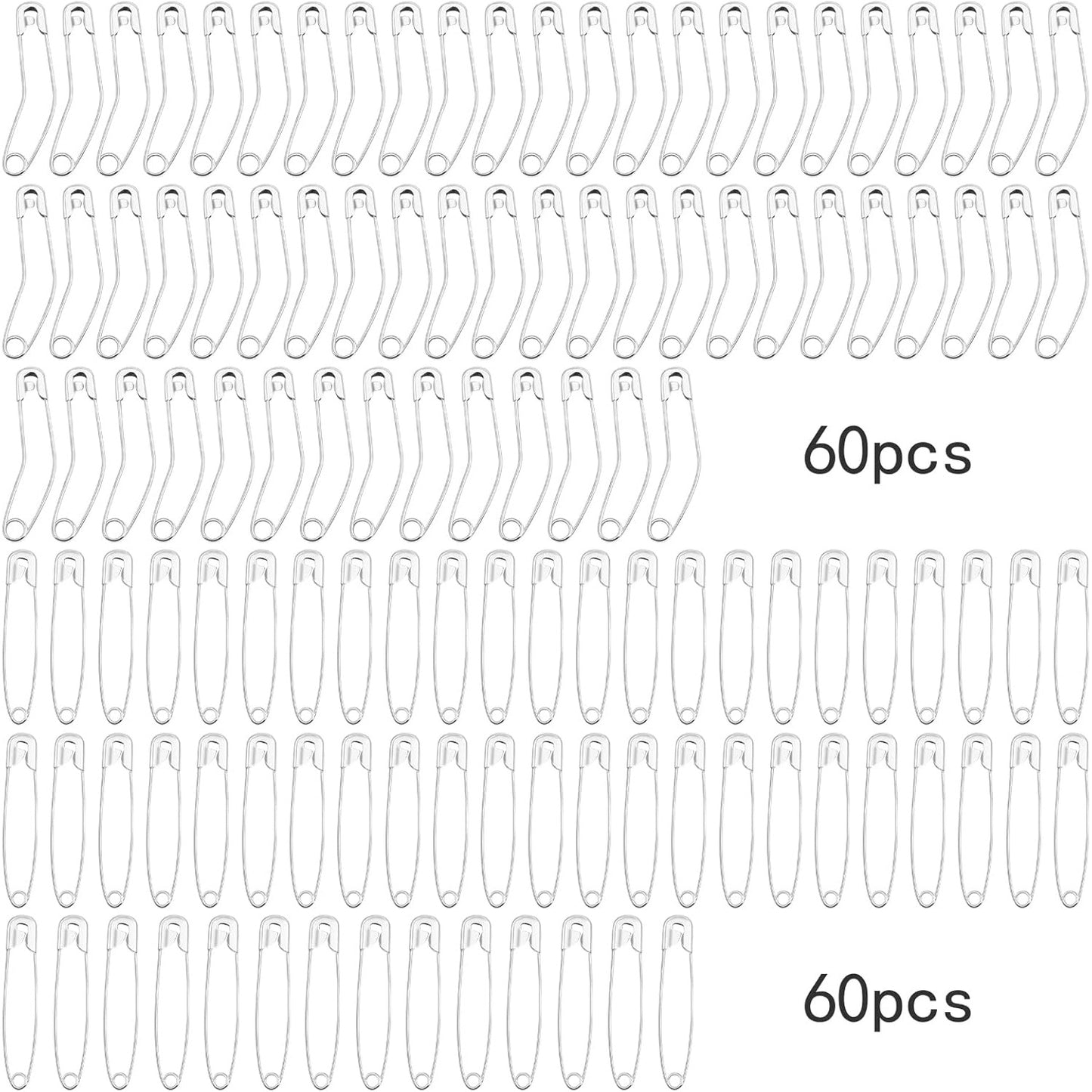120pcs Silver Curved Safety Pins Metal Straight Safety Pins Rust-Resistant Quilting Basting Pins Bulk for Clothes Sewing Handicrafts Home Office Uses, 2 Styles