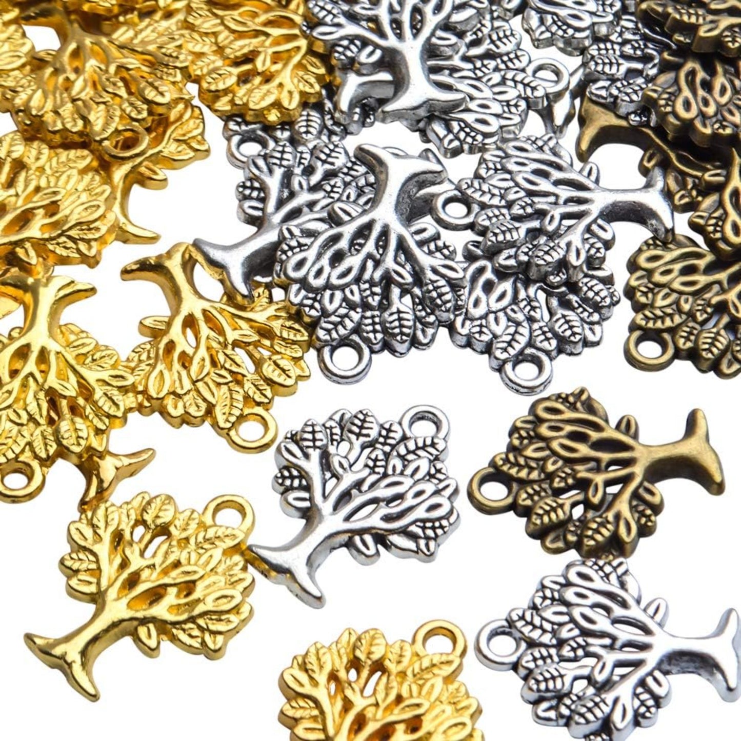 Tree of Life Chrmas,60pcs Wholesale Craft Supplies Tibetan Tree Pendants Charms Vintage Jewelry Making Accessories for DIY Bracelets Necklace,Antique Silver Bronze Golden