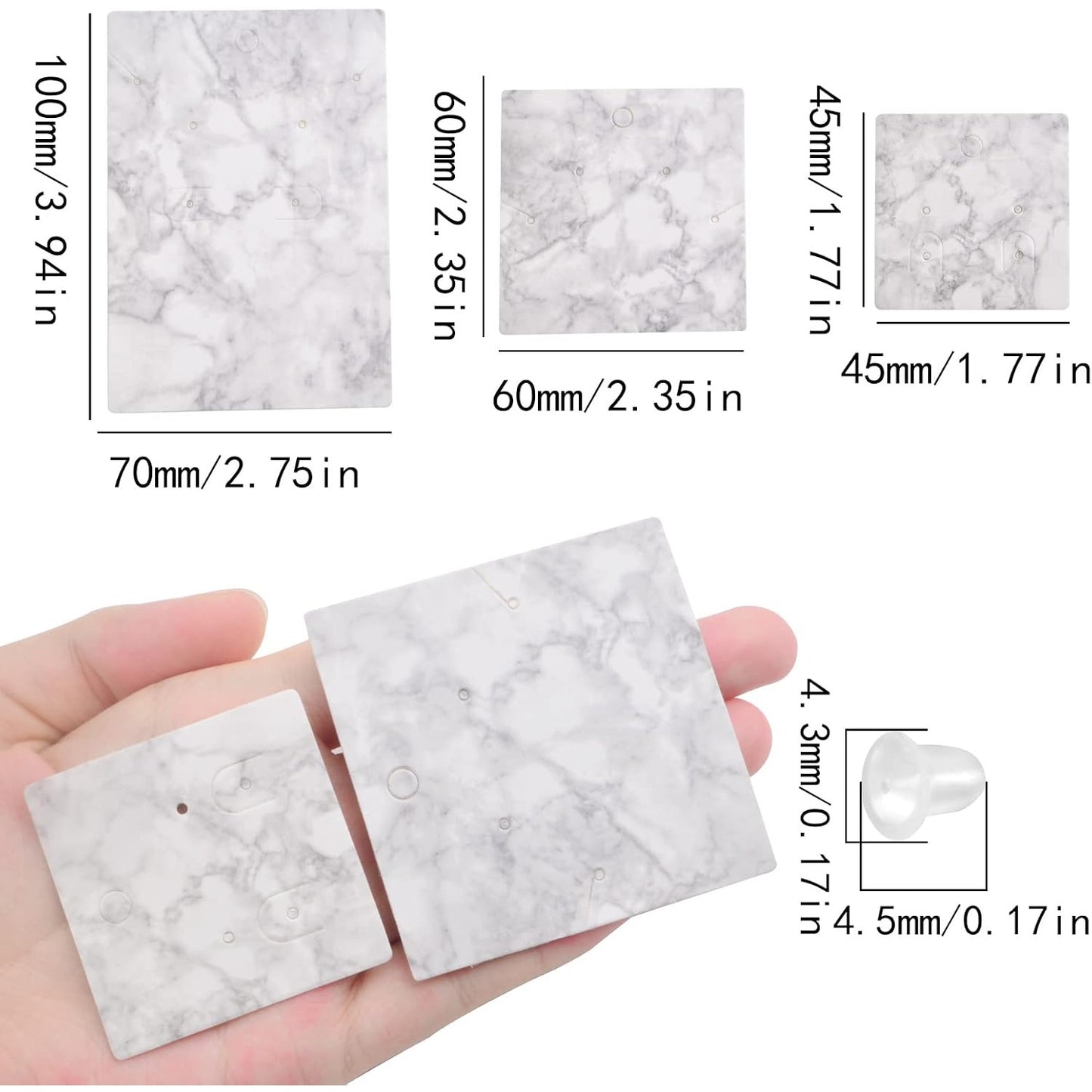 500pcs Marble Design Earring Card Display Holder Set, 120pcs 3 Styles Marble Display Cards and 380pcs Clear Silicone Earring Backs for DIY Jewelry Display Packing Supplies