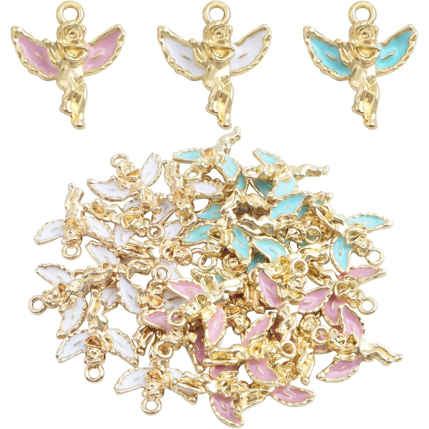 30pcs Enamel Christmas Angel Charms Mixed Colors Alloy Guardian Angel Godess Pendant 3D Kawaii Fairy Charms Bulk for DIY Necklace Bracelet Jewelry Making Supplies