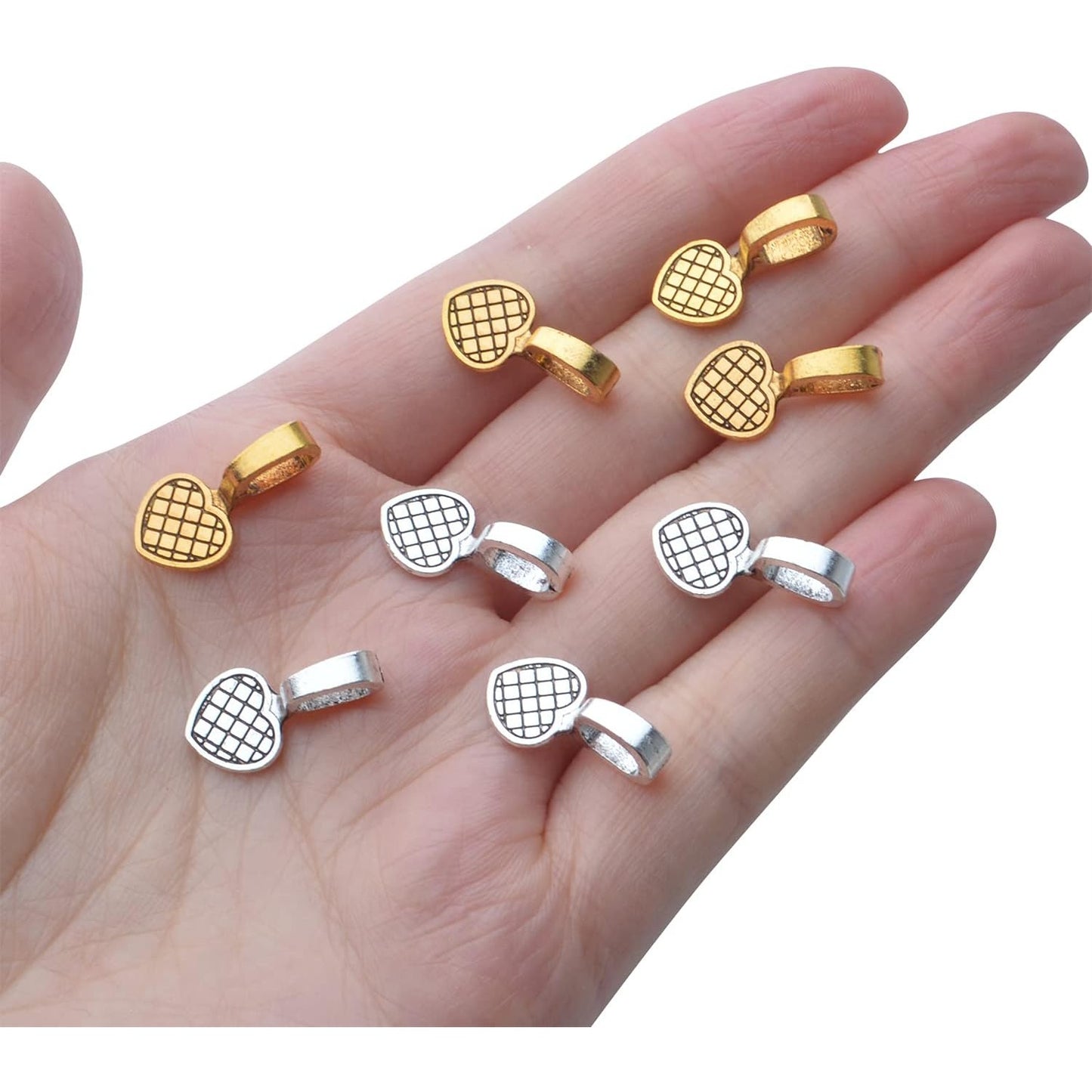 100pcs Alloy Heart Bails Pendants Glue on Heart Shape Bails Jewelry Bails Earring Charms Pendants for DIY Earrings Glass Tiles Jewelry Making Crafting, 19×9×8.5mm
