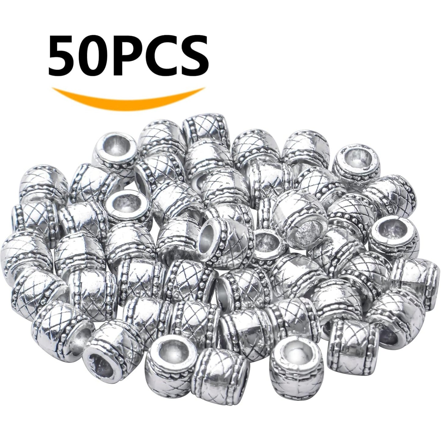 50pcs Antique Silver Plated Large Hole Bead Spacers Alloy Tibetan Barrel Spacer Beads Column Tube Beads Charm Beads for Jewelry Making DIY Bracelet Necklace,Hole: 4.7mm