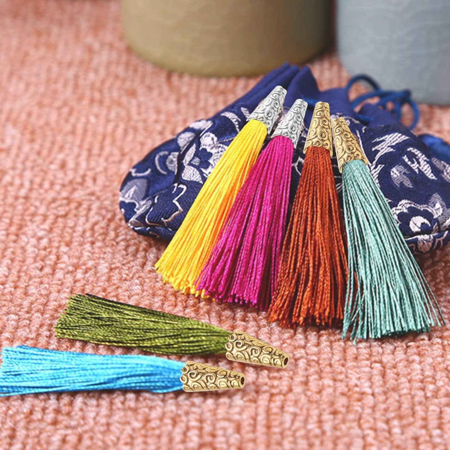 Beads Caps Making, 100pcs Antique Beads Caps Tibetan Style Cone Caps Metal Beads End Caps Flower Bead Caps Tassel Crafts DIY for Jewelry Making, 17.5 8.5mm