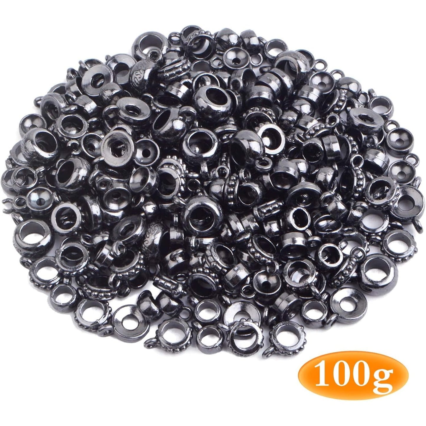 100 Gram Gun Black Bail Tube Beads Alloy Bail Beads Connectors Tibetan Tube Spacer Bead Hanger Links for DIY European Bracelet Charm Jewelry Crafts Making, 5 Styles