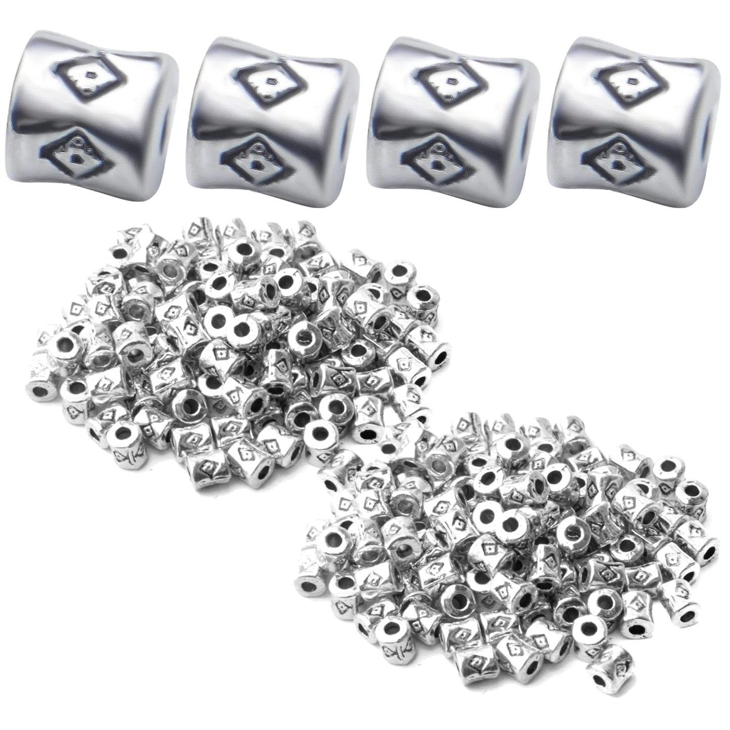 200pcs Tube Spacers Beads Alloy Tibetan Column Bead Spacer Hollow Loose Beads for Jewelry Bracelet Earrings Crafts Making,Antique Gold,Antique Silver