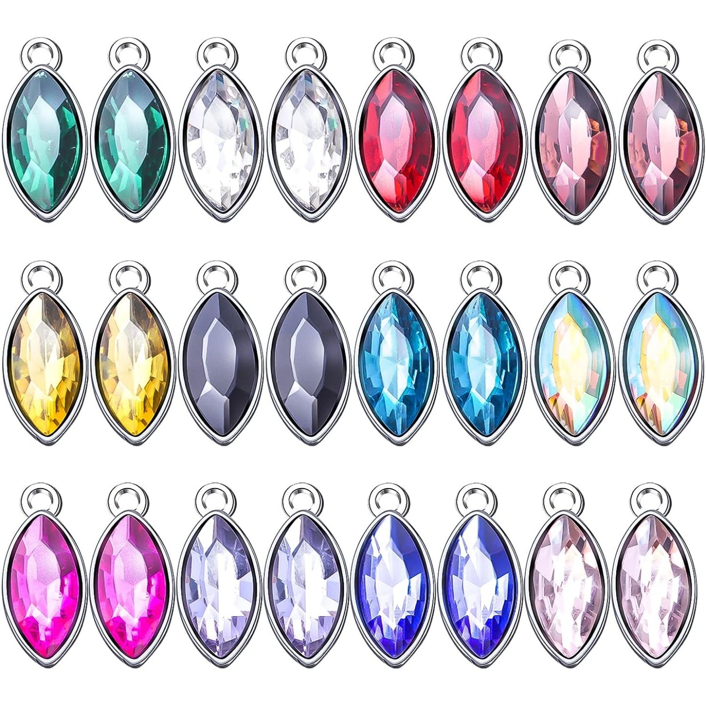24pcs Crystal Birthstone Charms Leaf Shape Charm Pendants Crystal Beads Pendants Crystal Charm for DIY Jewelry Necklace Earrings Bracelet Making Supplies, 9mm×20mm, 12 Colors