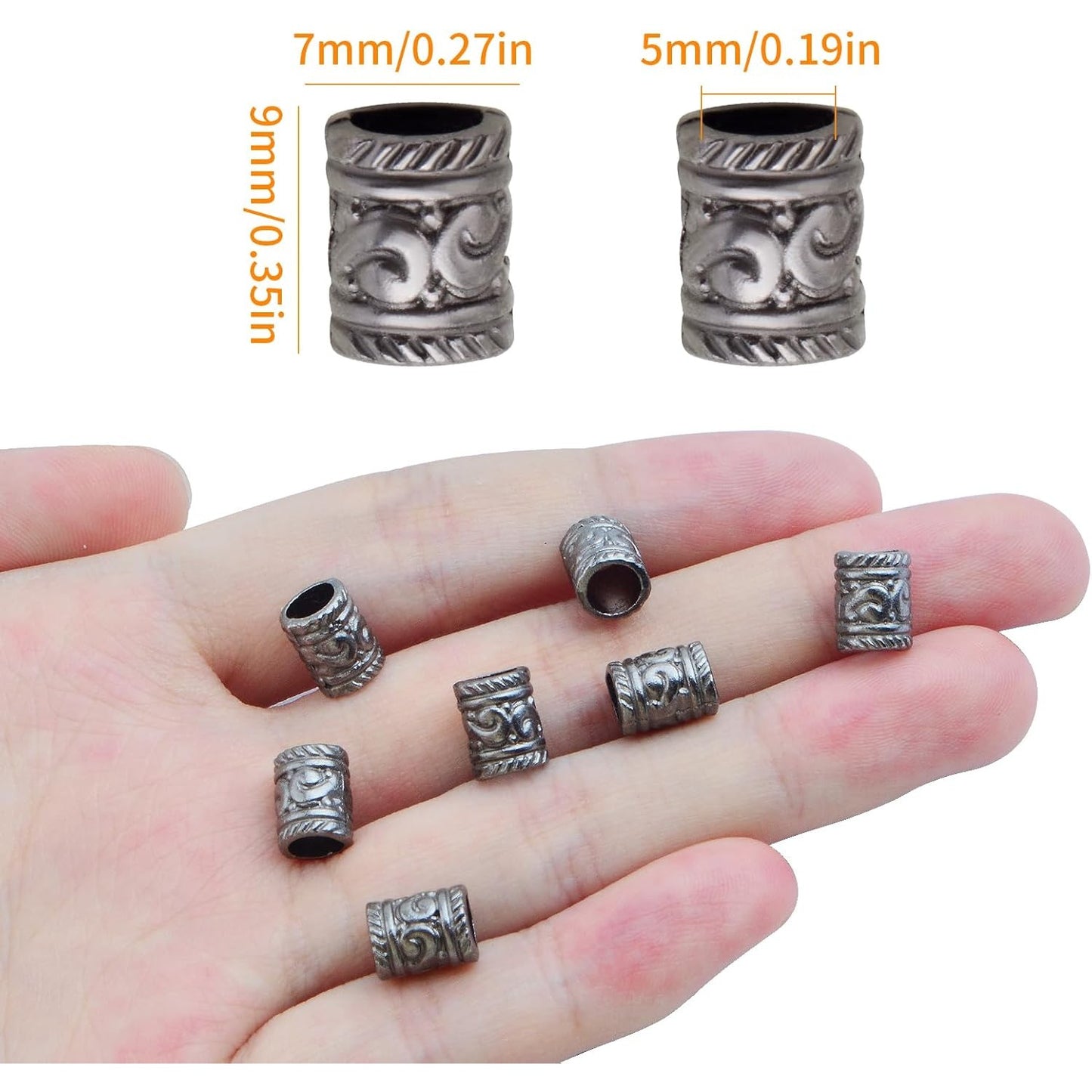100pcs Large Hole Spacer Beads Alloy Column Loose Beads Gun Black Filigree Pattern Barrel Tube Beads Accessories for DIY European Charms Bracelet Jewelry Making, Hole: 5 mm