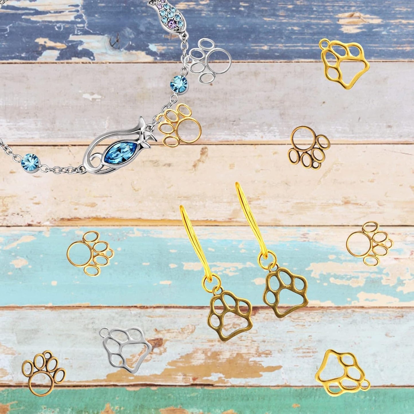 60pcs 2 Styles Animal Paw Print Pendant Charms Tibetan Alloy Bear Footprint Cat Paw Charms Craft Accessories for DIY Bracelet Earrings Jewelry Making Findings, 3 Colors